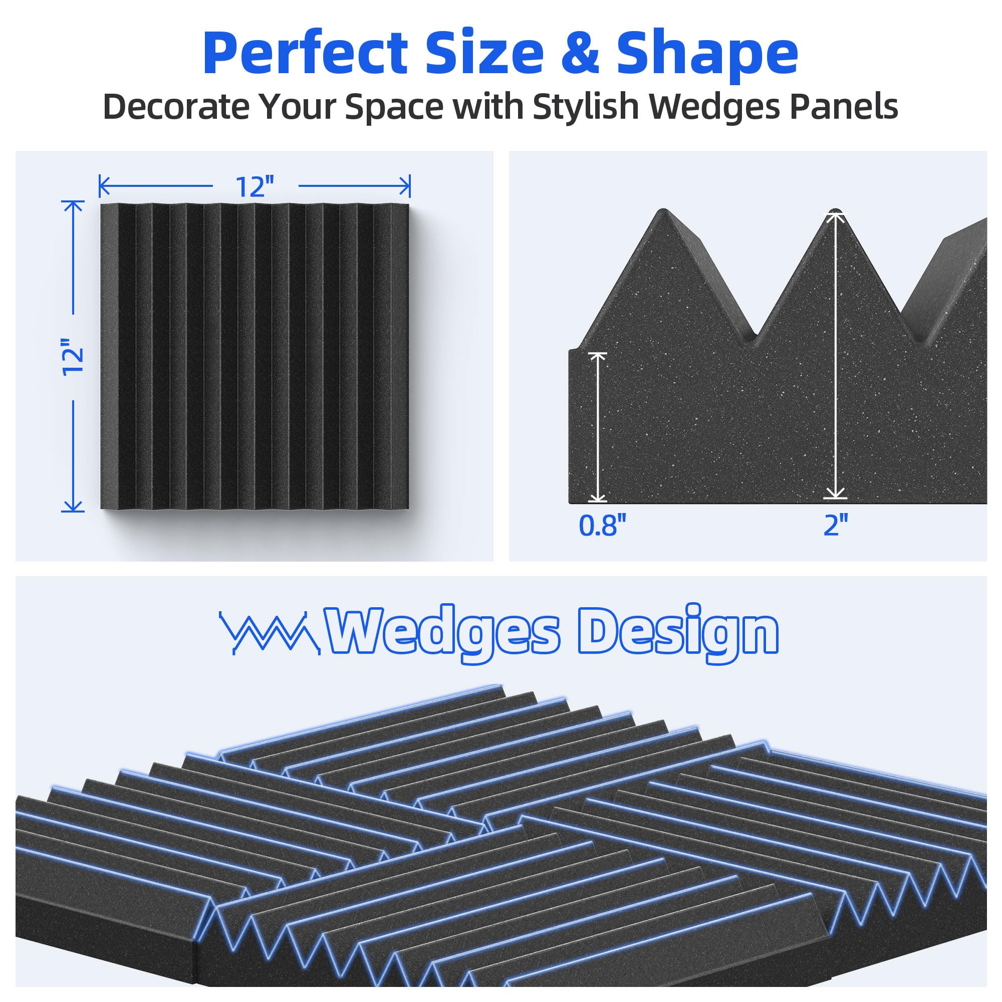 Paquete de 12 paneles de espuma a prueba de sonido para pared con autoadhesivo, paneles acústicos de alta densidad de 30*30*5cm - 4