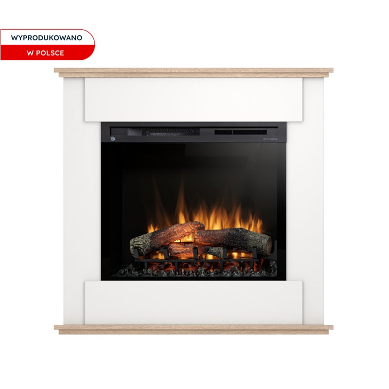 Kominek elektryczny wolnostojący 28" XHD grzewczy 1400W LED biały, dąb sonoma Warmtec Fonte