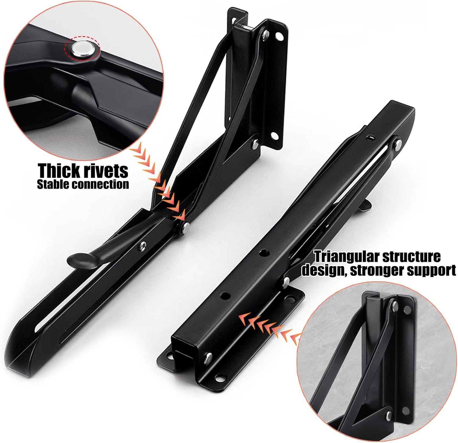 Supports D'étagère Pliables YUMORE – 50cm, Acier Inox Brossé, Fixation Murale, Lot De 2