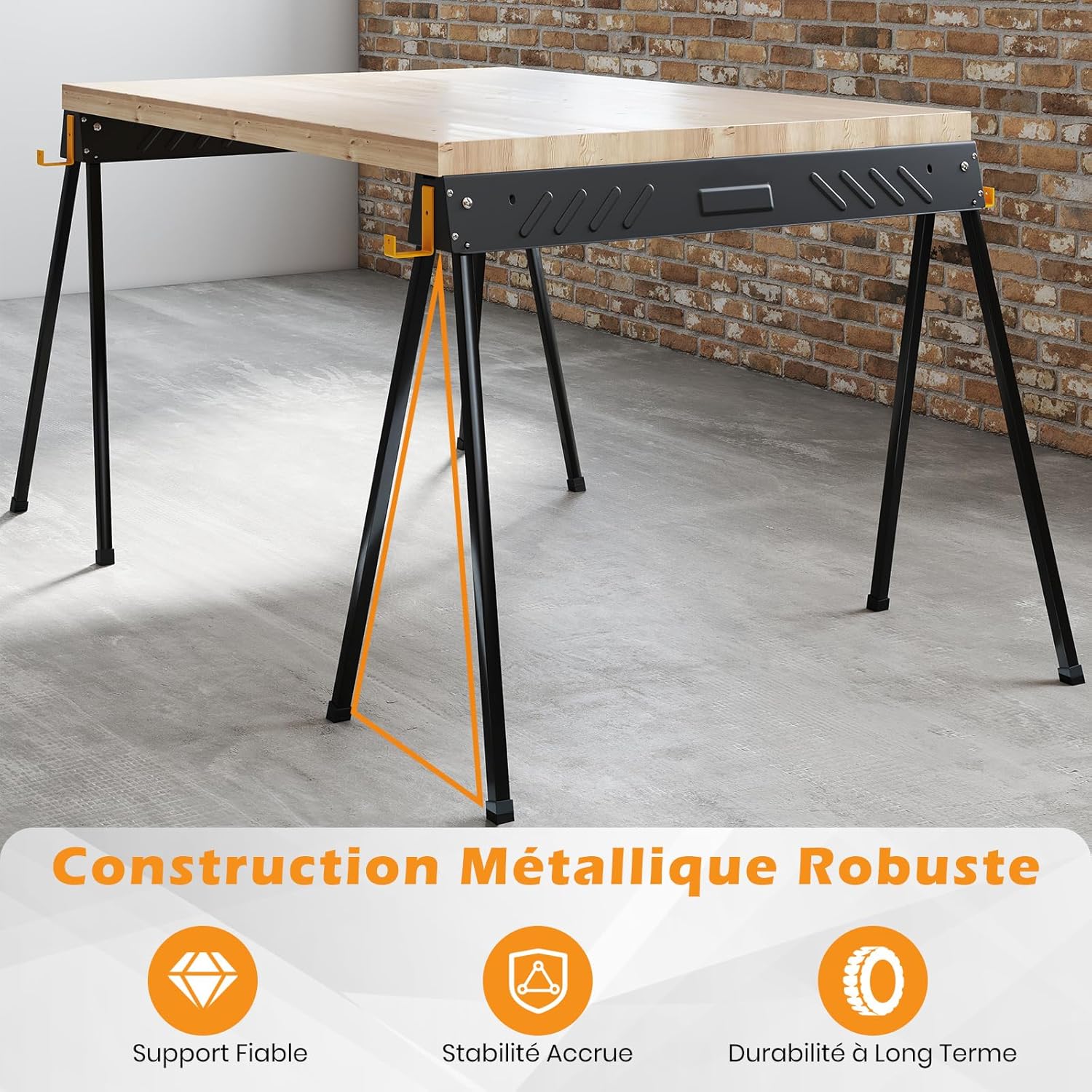 Zestaw 2 Składanych Kozłów do Cięcia Drewna, Składane Metalowe Kozły, Lekkie i Przenośne Podparcie Robocze z Uchwytem do Przenoszenia, 94 x 46 x 74 cm - 5