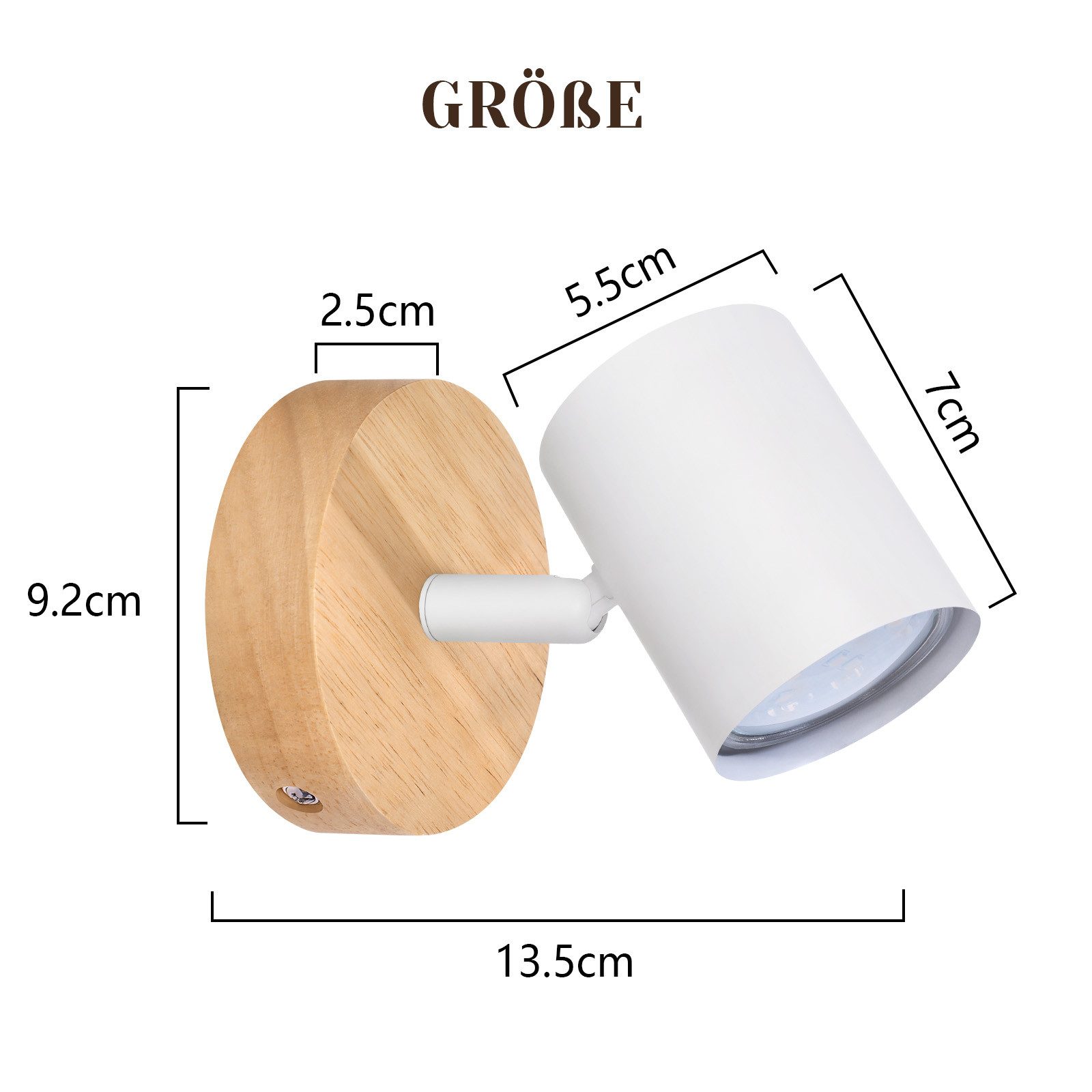 NETTLIFE Plafonnier LED 1 flamme - Blanc Plafonnier GU10 Spot pivotant Applique murale en bois Spot mural pour salon chambre Sans ampoule - 5