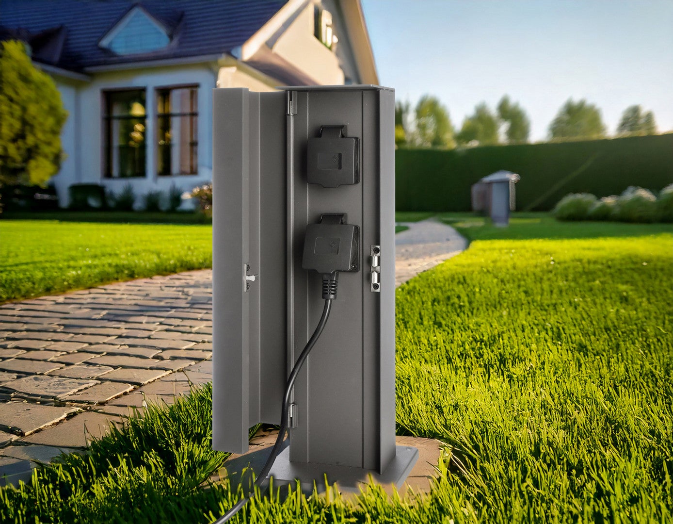 Colonnina elettrica da esterno multipresa verticale esterno giardino 2 prese corrente per ricarica alimentazione 230V IP68 / IP54 - 7