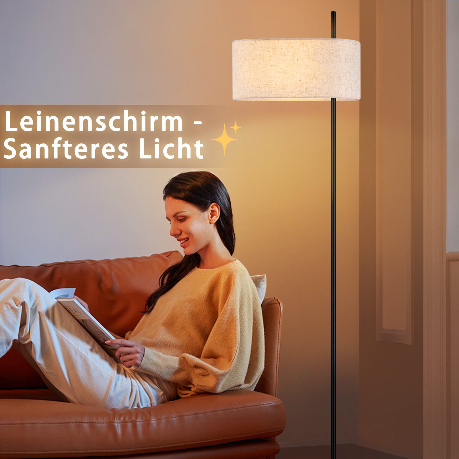 NETTLIFE Candeeiro de pé para sala candeeiro de pé vintage 154 cm preto E27 candeeiros de pé com interruptor de pé - 6