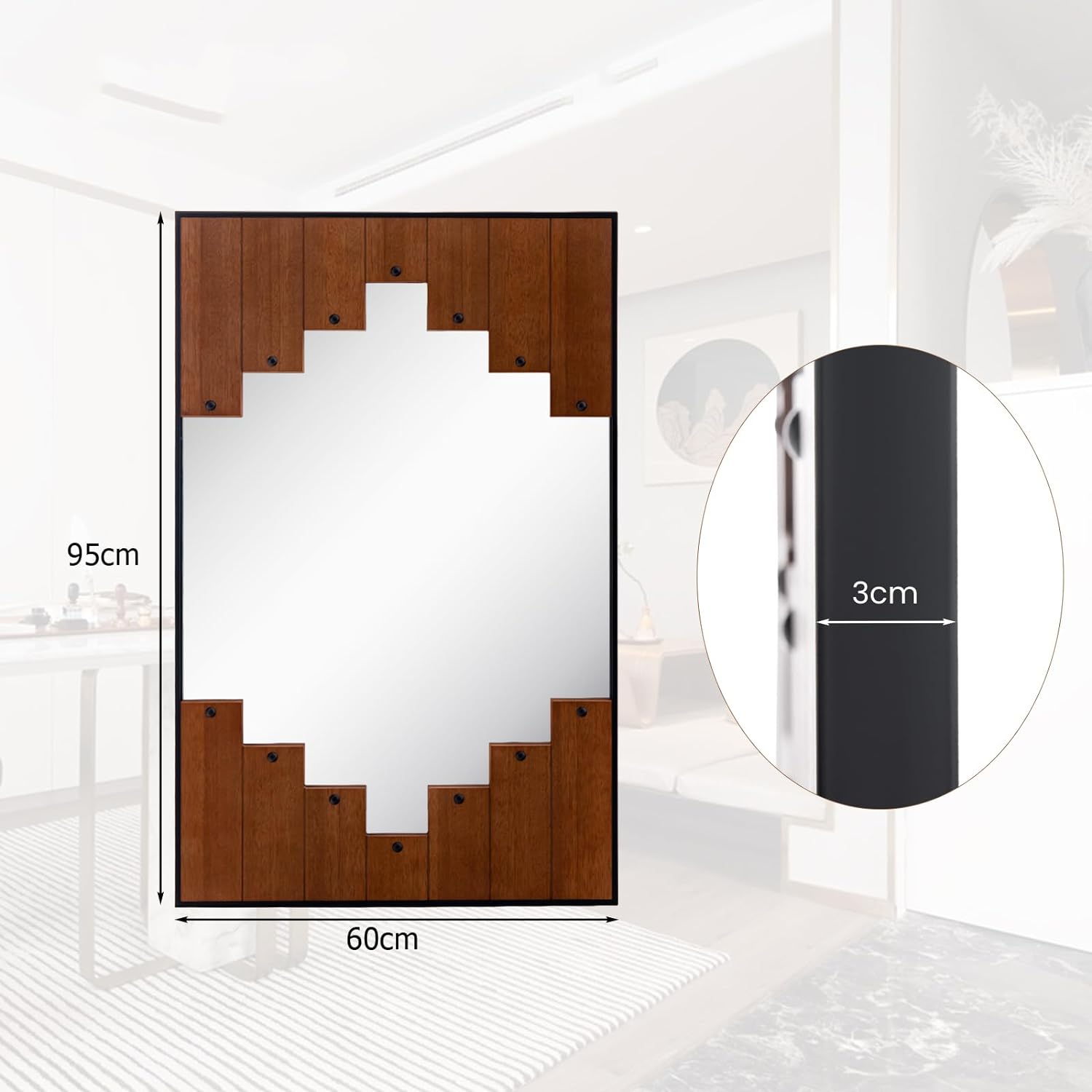 Specchio da Parete Rettangolare 66x100 cm, Specchio da Bagno con Cornice a Tastiera di Pianoforte, Gancio Bidirezionale, Specchio Moderno per - 4