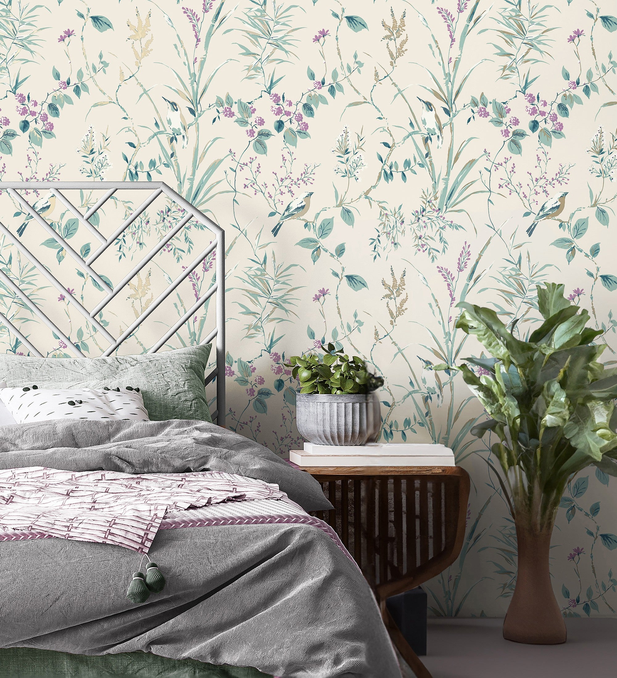 Papel pintado lavable de ramas flores y pájaros estilo romántico - Alison Garden 680930 de GAULAN - Rollo de 10 m x 0,53 m - 4