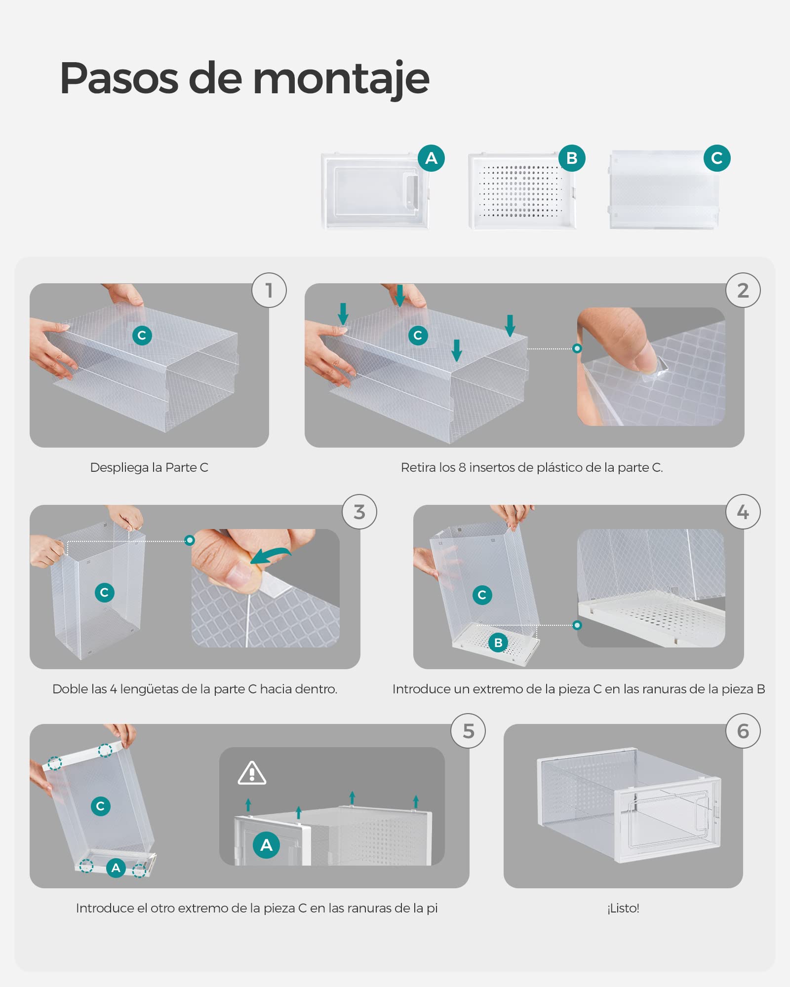 Boîtes à Chaussures, Lot de 18, Rangement Chaussures, Pliable, pour Pointure jusqu’à 44, Transparent et Blanc - 7