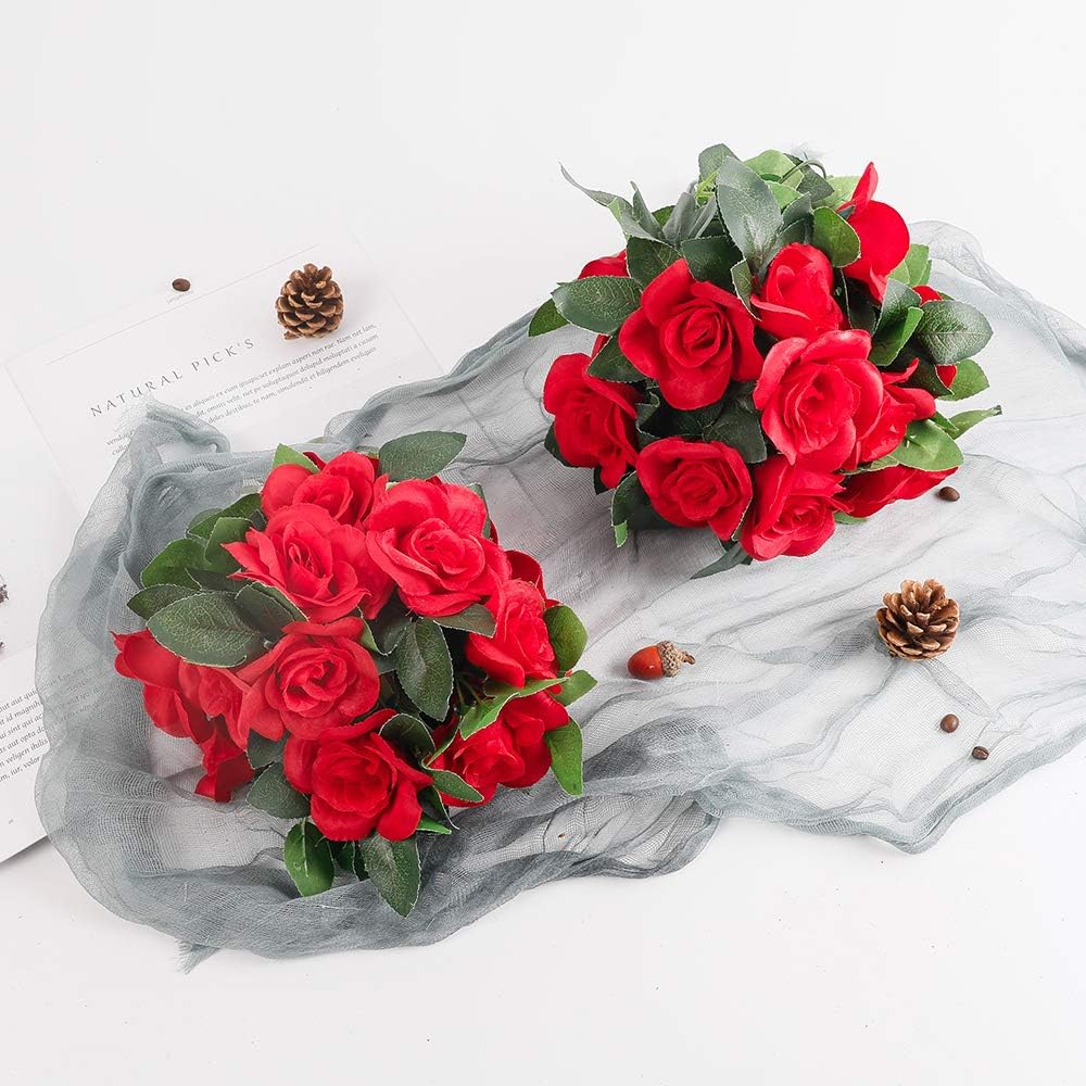 Ghirlanda di fiori artificiali con rose rosse, 2 pezzi di rose artificiali, ghirlanda di fiori per esterni da appendere per interni, vite di rose finte, utilizzata per matrimoni, ufficio, decorazione