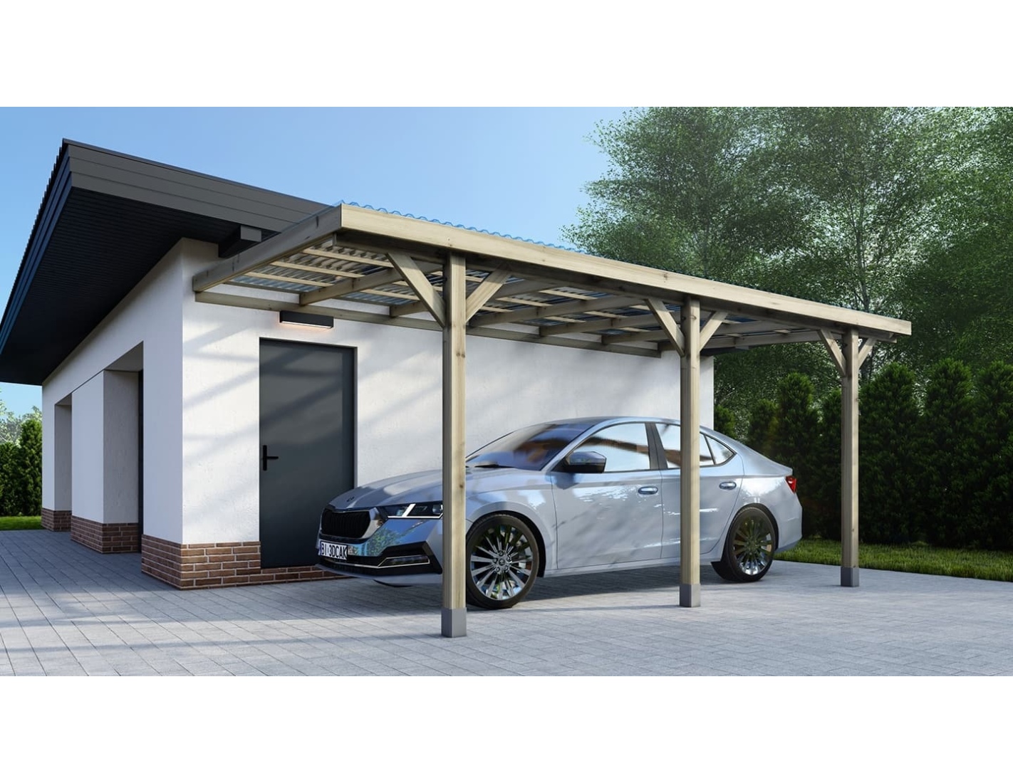 Carport Wiata garażowa ALTANKA 3x5,24 m - 15 m2 - pokrycie PVC, CAR7-2PVCTR, 1szt.