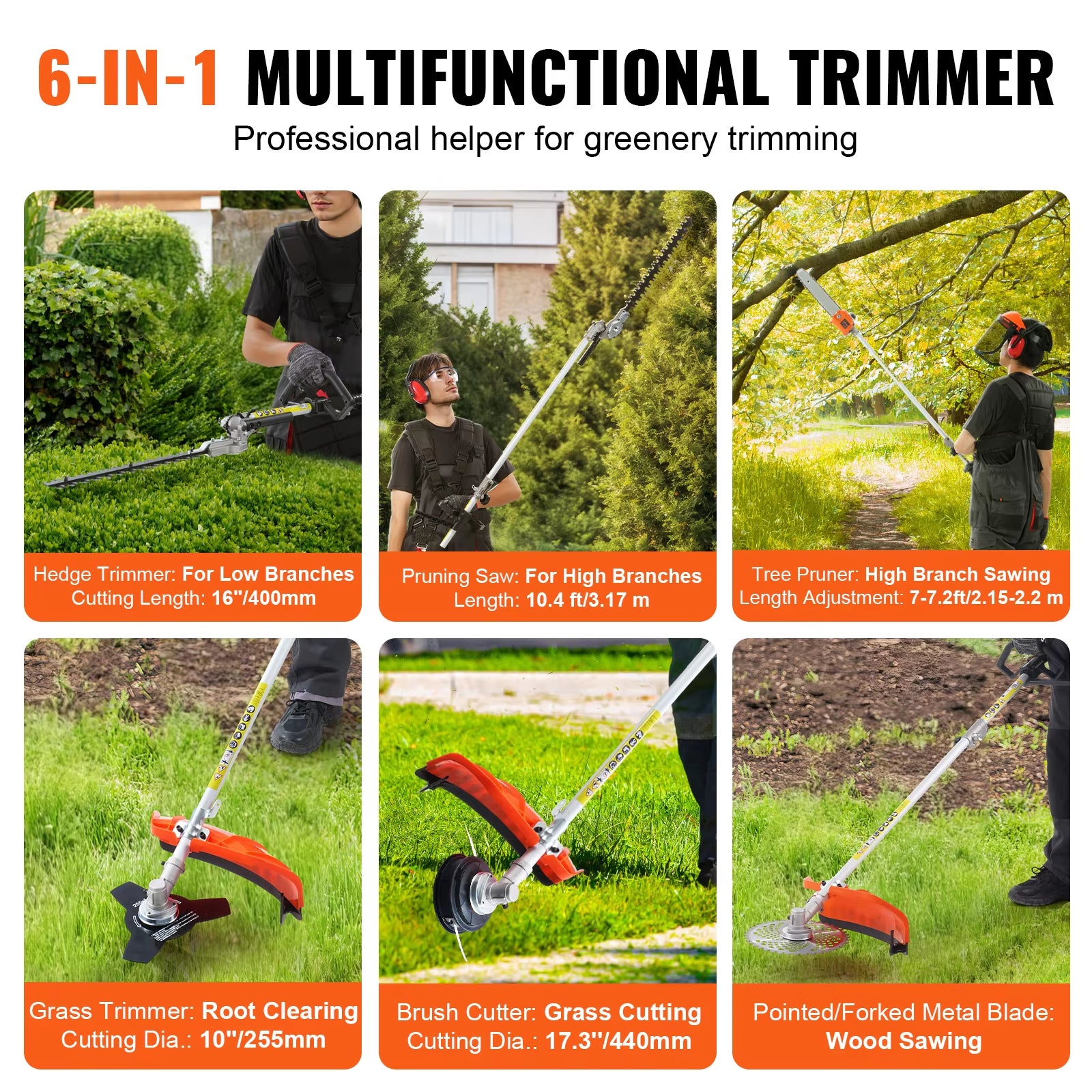 AUTRUCKER Outil de coupe multifonctionnel 6 en 1 de 33 cm³&nbsp;: taille-haie à essence, coupe-bordures, débroussailleuse, scie à perche, tronçonneuse - 4