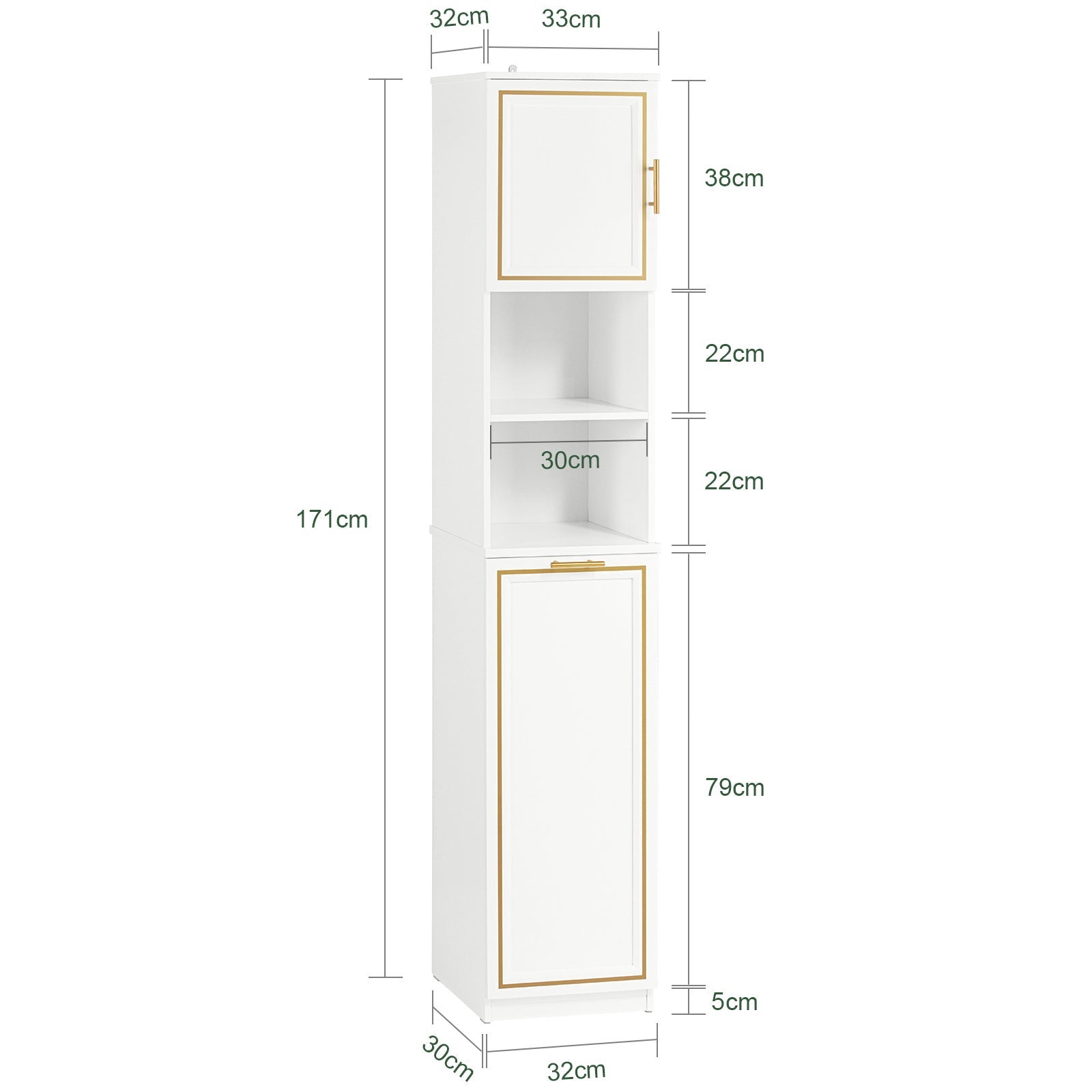 Armario Alto de Baño Mueble Baño Auxiliar Columna de Baño con 1 Puerta 2 estantes y 1 cesto 33 x 32 x 171 cm BZR87-W SoBuy ES - 5