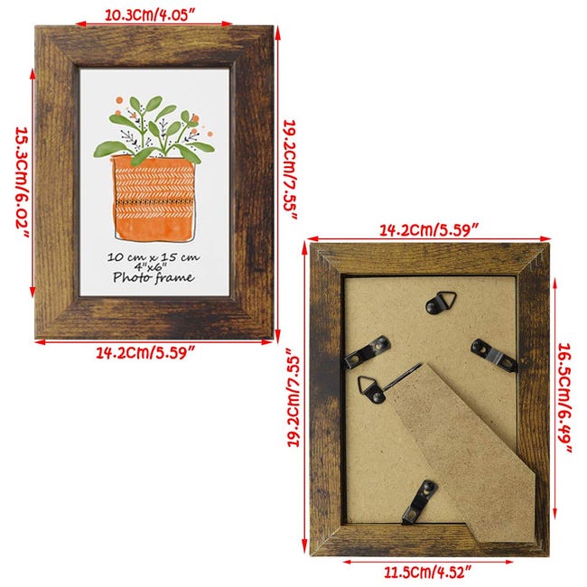 Set Di 7 Cornici Porta Foto In Legno Stile Rustico, Misura 15x10 Cm, Marrone. Da Tavolo O Parete, Con Cavalletto E Ganci. Ideale Per Galleria Domestica.
