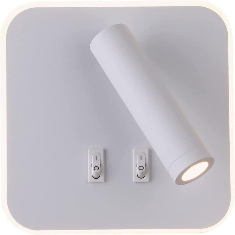 Kinkiet LED z włącznikiem, biały, 3W + 10W (kwadratowy)