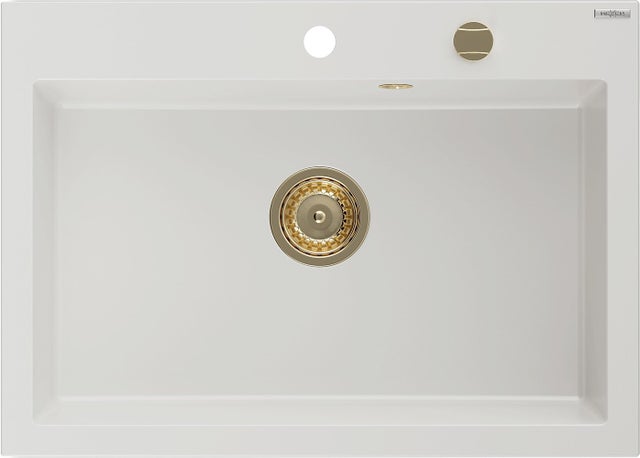 Mexen Elix évier en granit 1-bac 700 x 500 mm, blanc, siphon doré - 6526701005-20-G