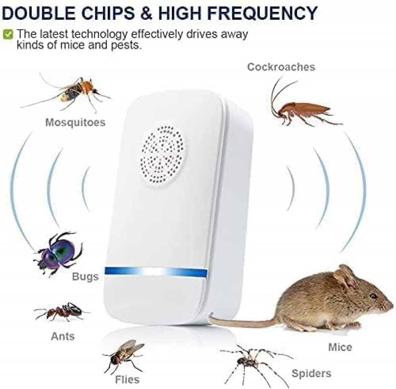 Repellente per insetti a ultrasuoni, confezione da 4, repellente elettronico silenzioso per insetti, controllo dei parassiti interni, repellente per - 4
