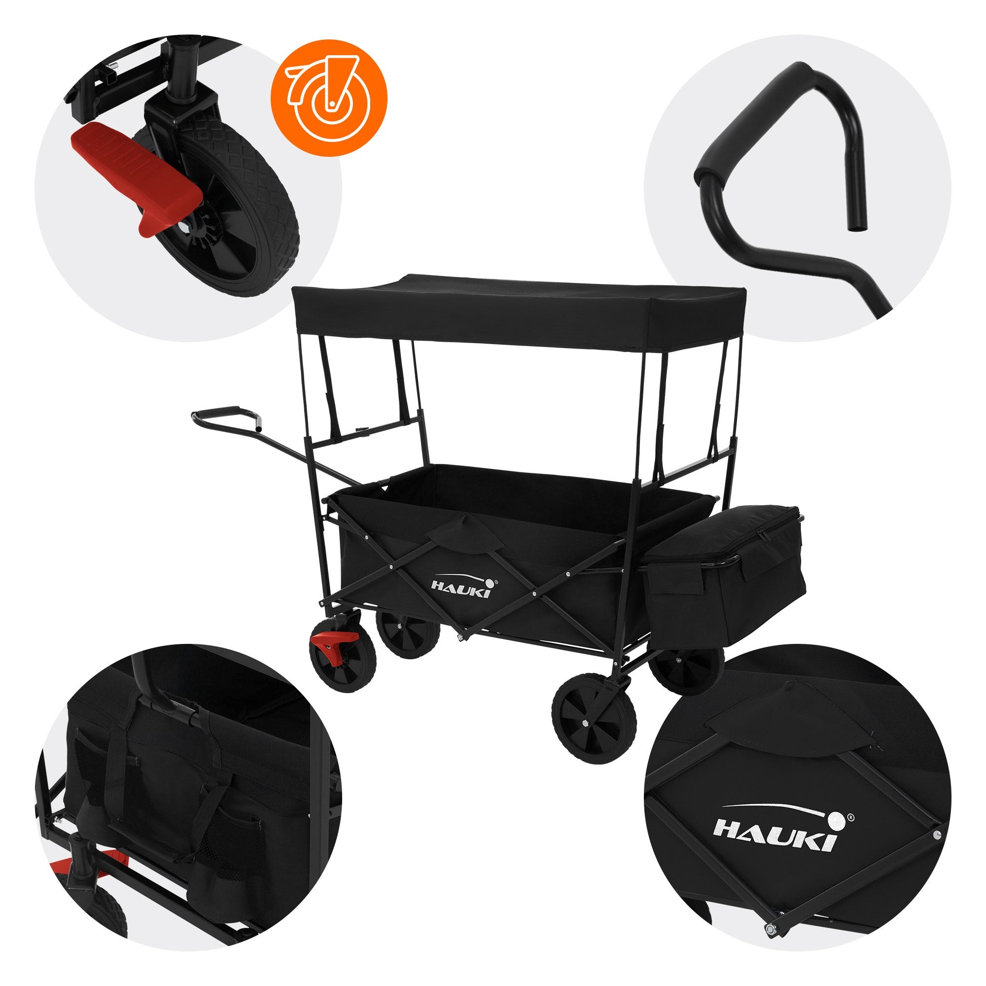 Chariot de transport pliable avec toit noir avec poches pour enfants charge 80kg - 3