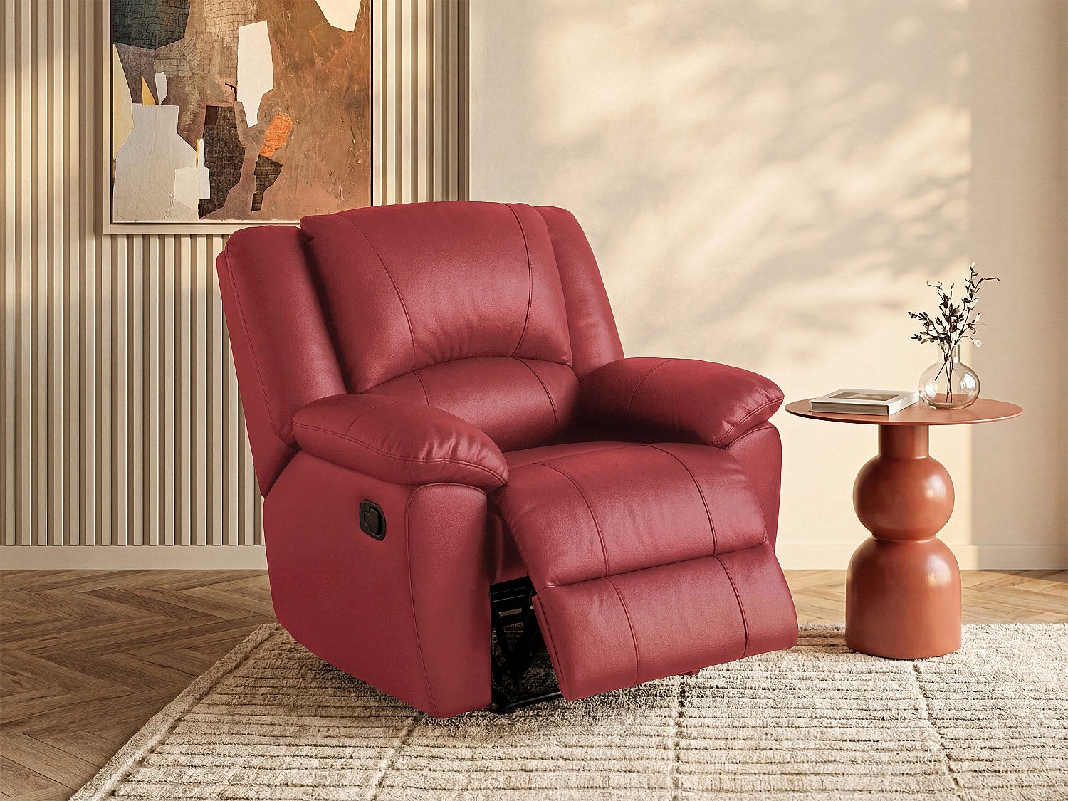 Fotel z funkcją relax AROMA ze skóry - Czerwony