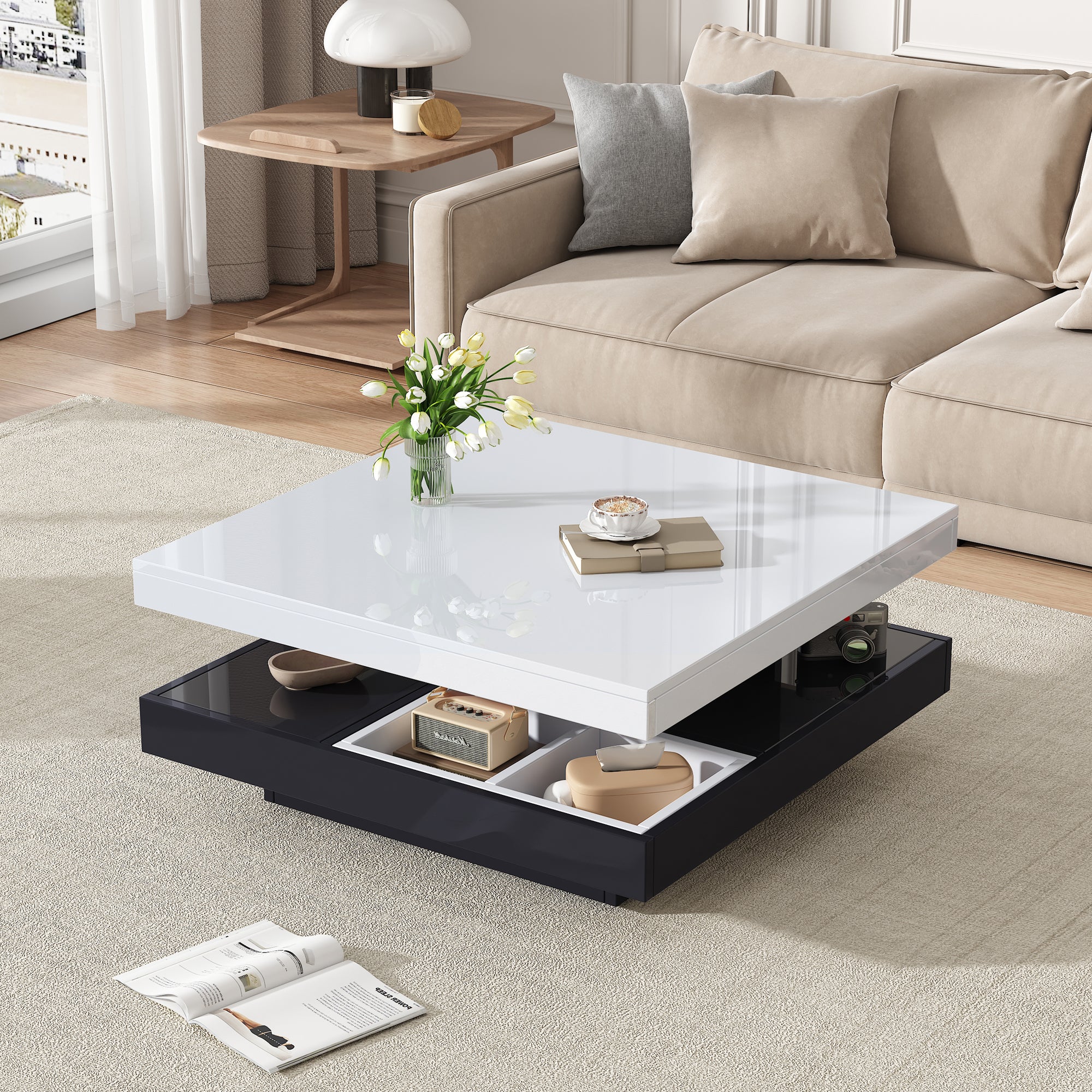 Table Basse Moderne à Plateau Rotatif 360° - Meuble de Salon avec ...