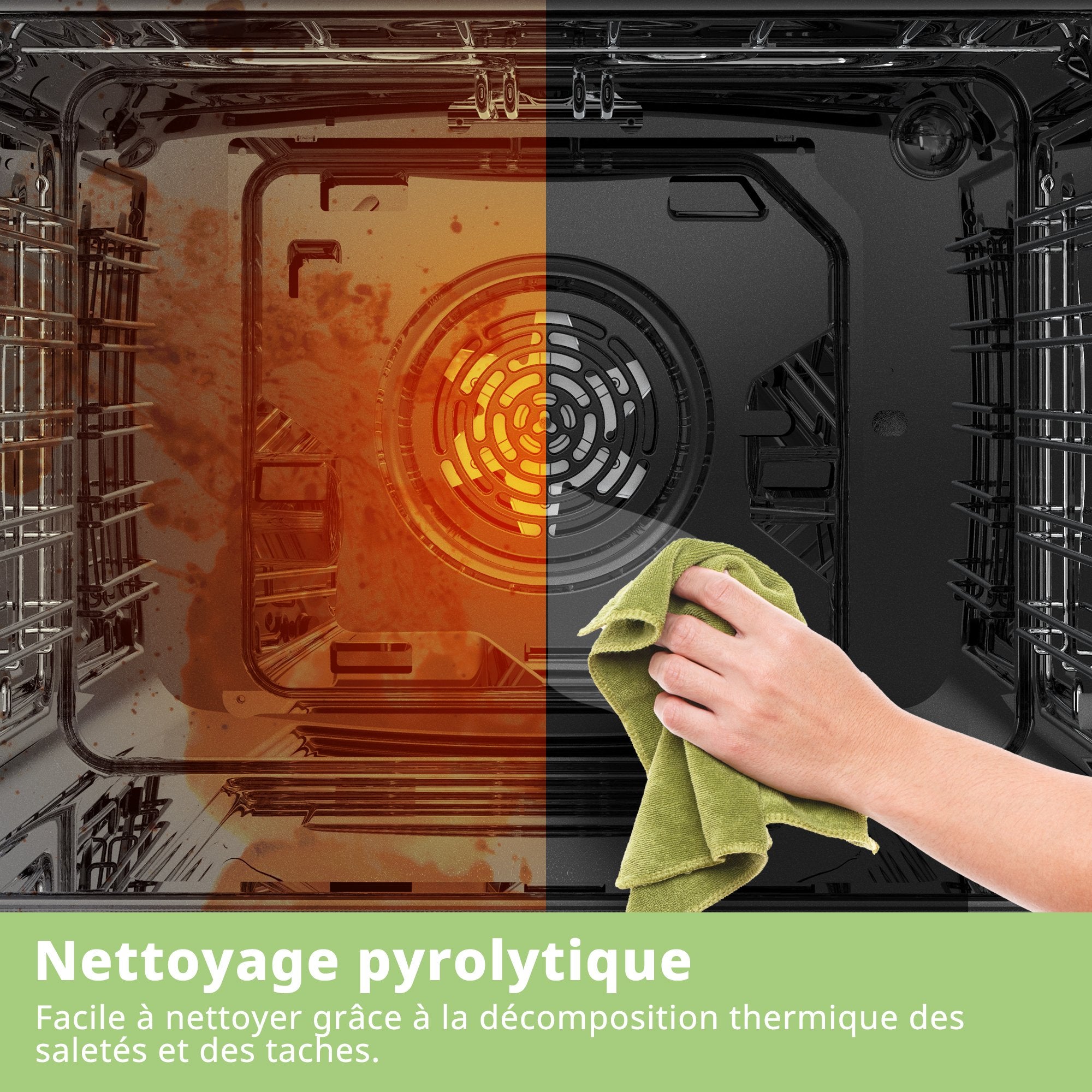 Four encastrable Pyrolyse Friteuse à air chaud - 72L - 59,5 x 57,5 x 59,5 cm - COMFEE CBO65P80E0-BK - Noir - Classe A - 4