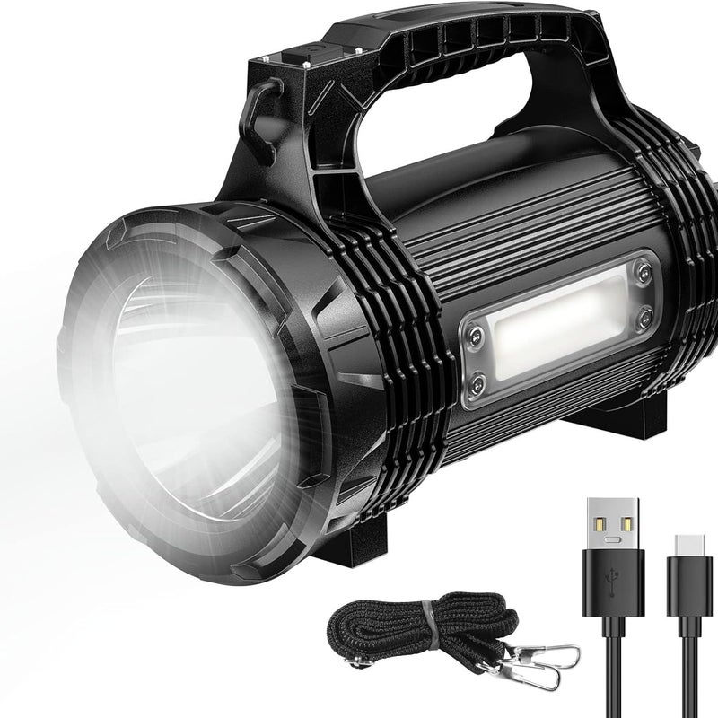 Latarka z 8 trybami oświetlenia i kablem USB, wodoodporna IP65, odpowiednia do uprawiania turystyki pieszej, kempingu i na sytuacje awaryjne