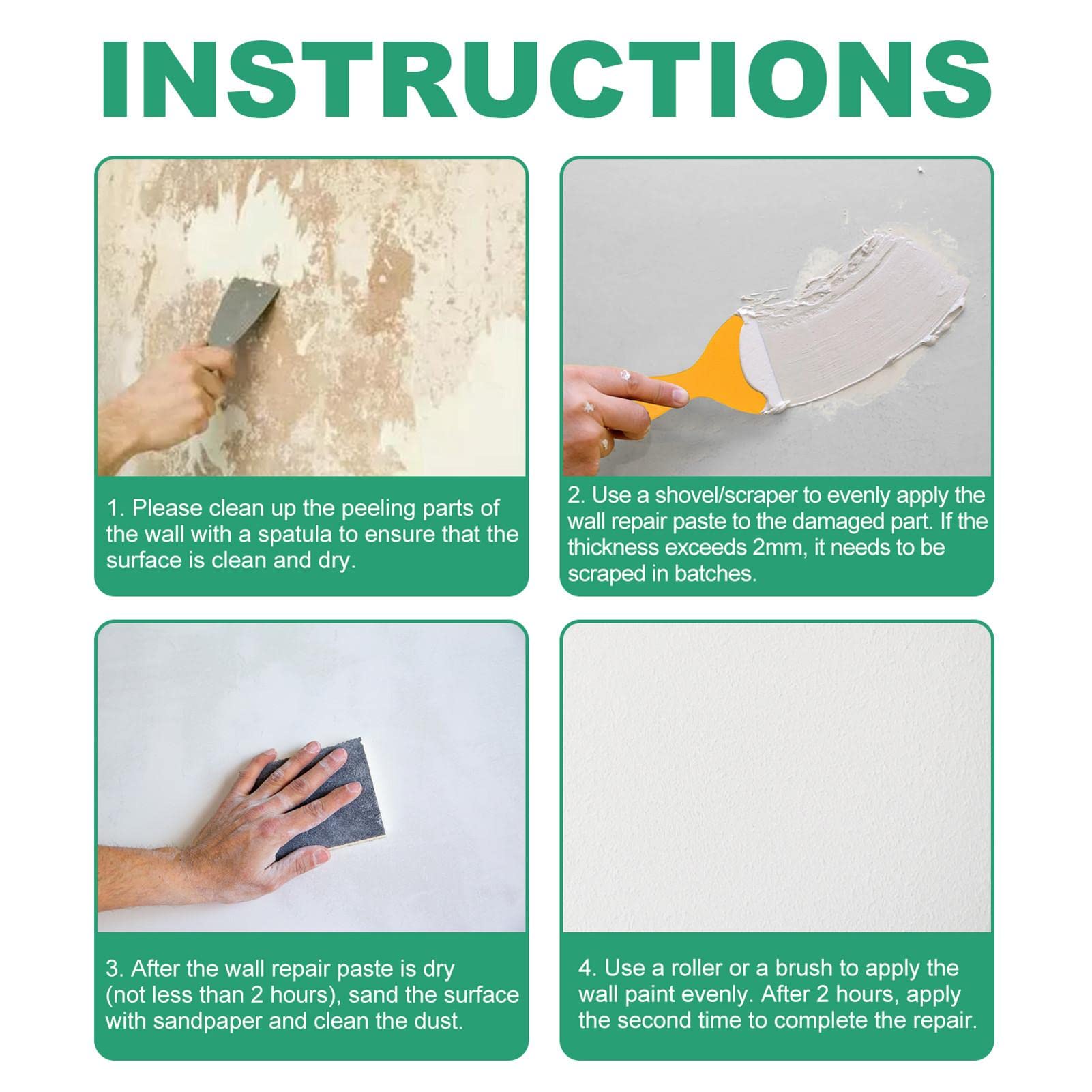 Kit di riparazione da parete 2 pezzi, crema per riparazioni da parete - Pasta per riparazioni da parete Kit di riparazione per cartongesso - 5