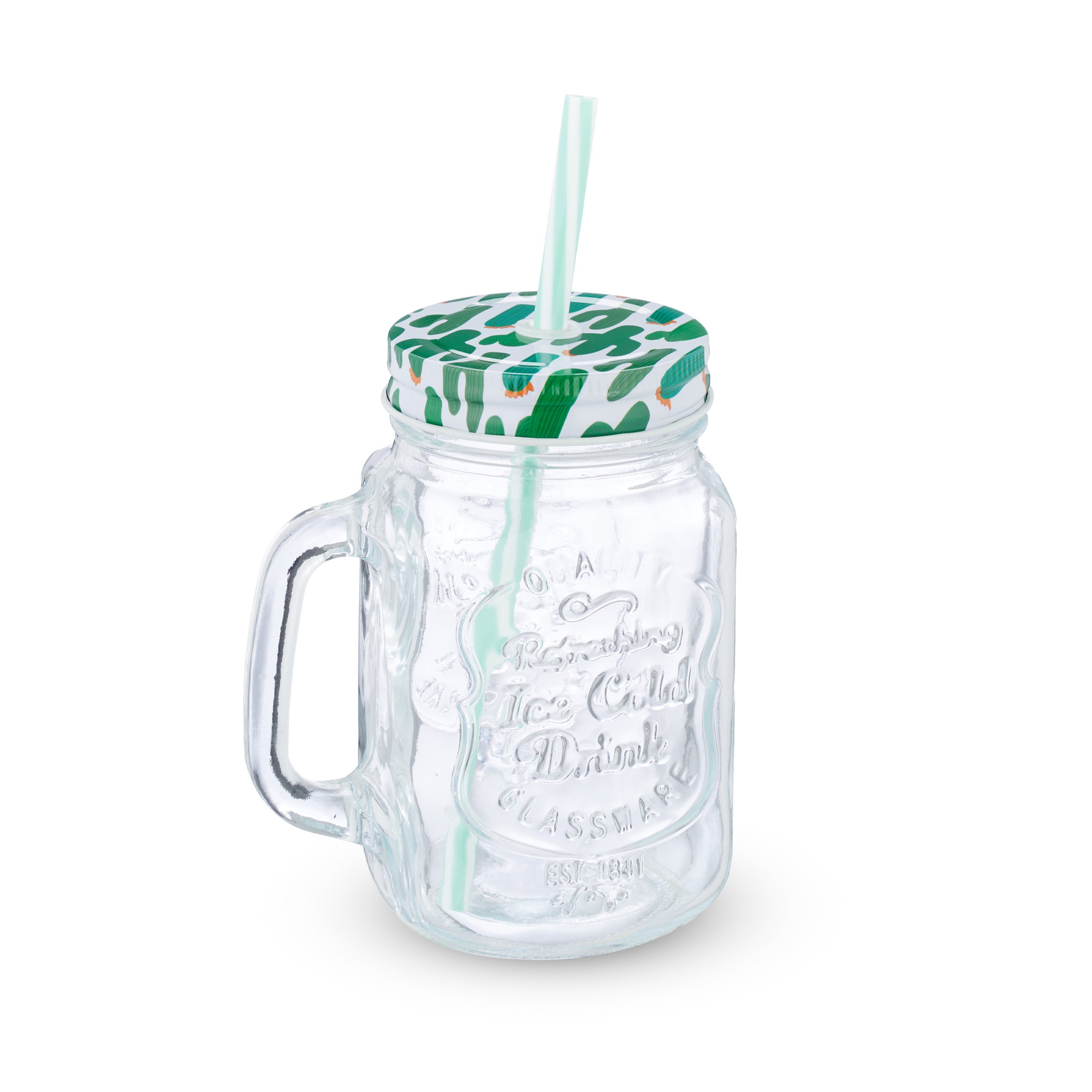 Relaxdays Set 8 Tazze, con Coperchio e Cannuccia, Design Cactus, Tè Freddo, Bevande, Limonate, Party, 500 ml, Colorato - 8