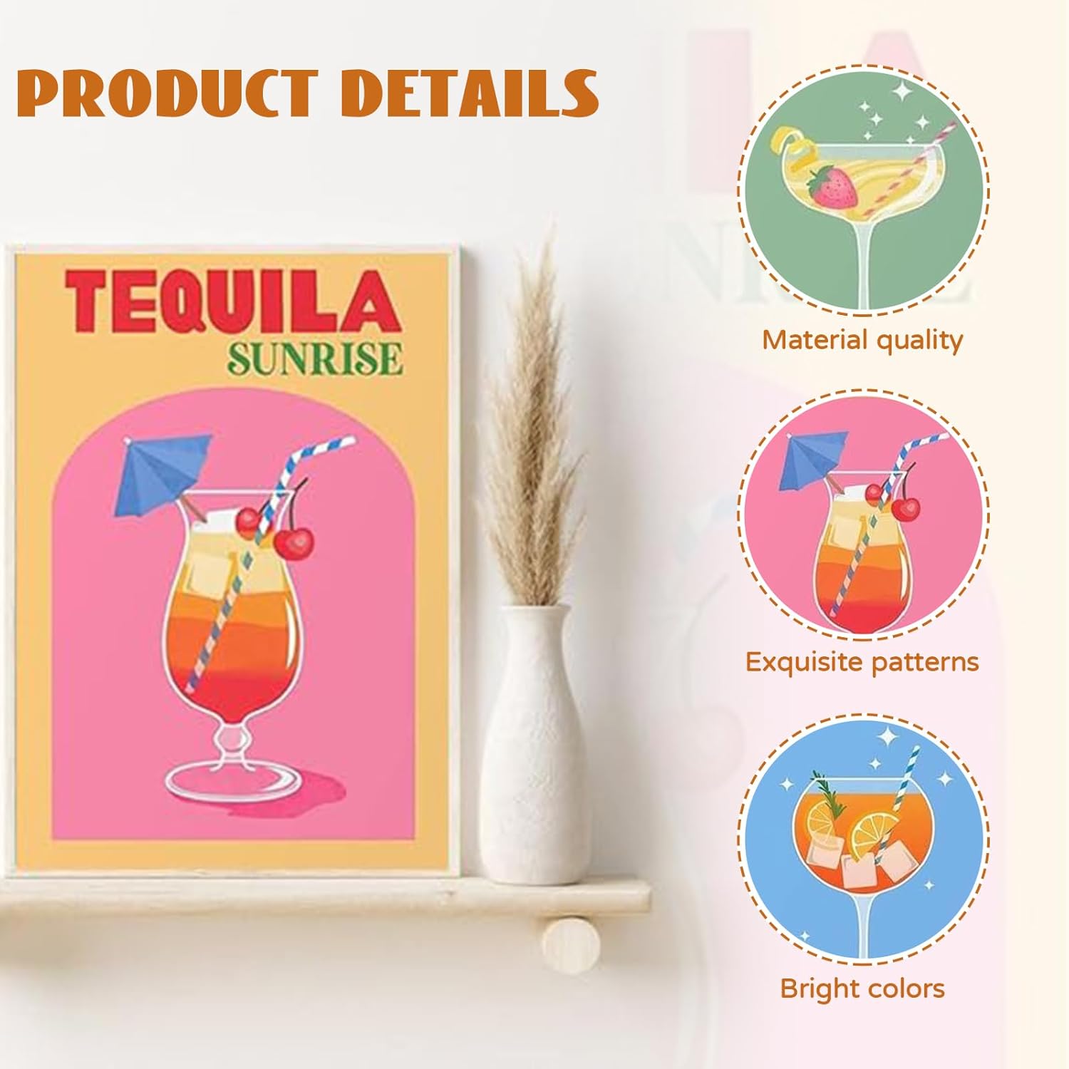 6 pièces Affiches rétro colorées pour Cocktails, Art Mural sur Toile, Impression Amusante de Verre de vin alcoolisé,20x30 cm Non encadrée - 3