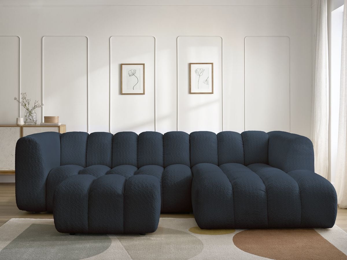 Canapé d'angle fixe TALIA tissu bouclette avec pouf BOBOCHIC 4 places ...