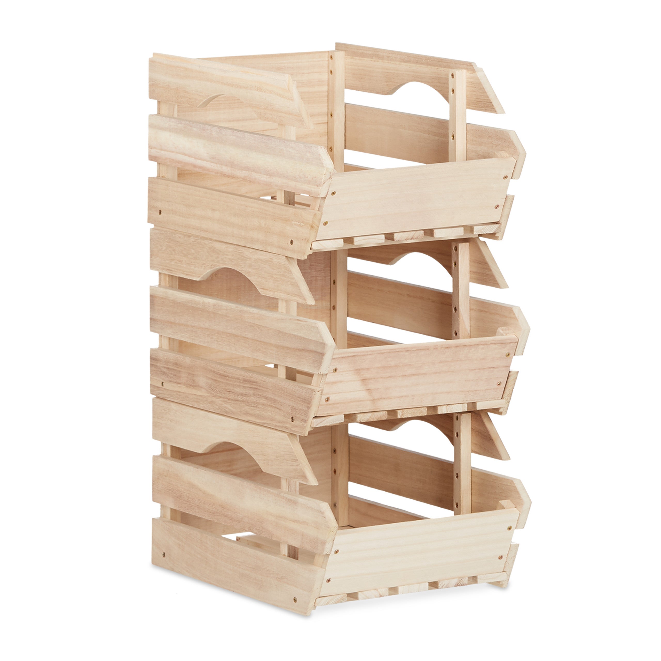 Cagette en bois empilable boîte rangement nature lot de 3 caisses HxlxP: 20 x 27,5 x 38 cm, nature, Relaxdays - 9
