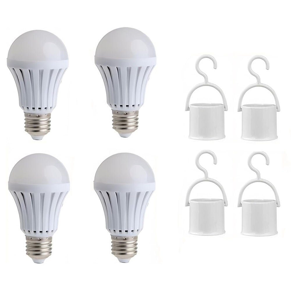 Akumulatorowa żarówka LED 9 W, żarówka awaryjna do domu, trzonek E27, jasność 6500 K, inteligentne oświetlenie z haczykiem, zestaw 4 szt.
