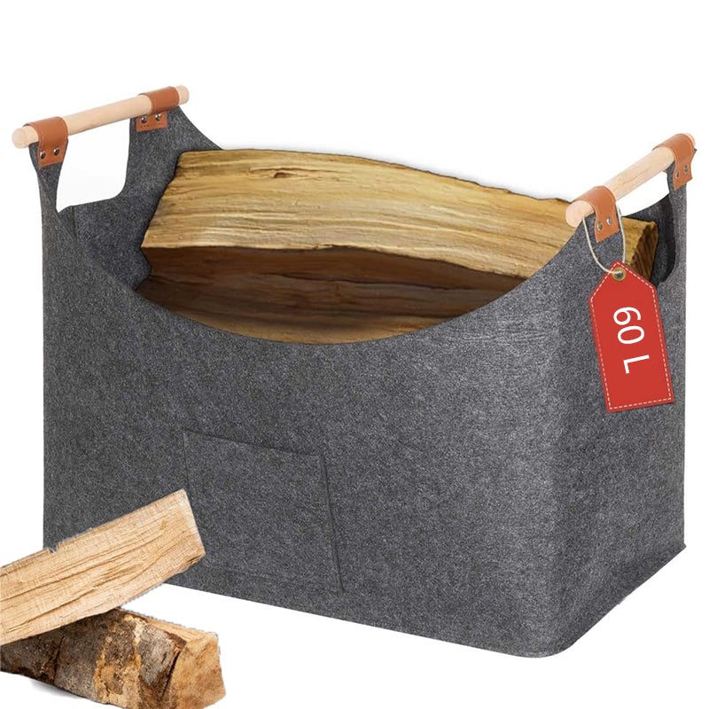 Składany kosz na drewno kominkowe 60L - Torba do przechowywania 50x32x40 cm z uchwytami - Do przechowywania w pokoju i salonie