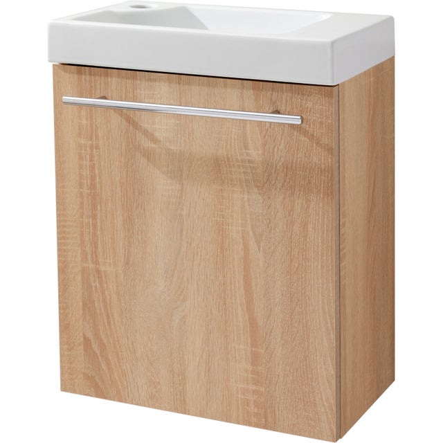 Meuble Lave mains décor Chêne oak bordolino pour robinet à gauche Solo