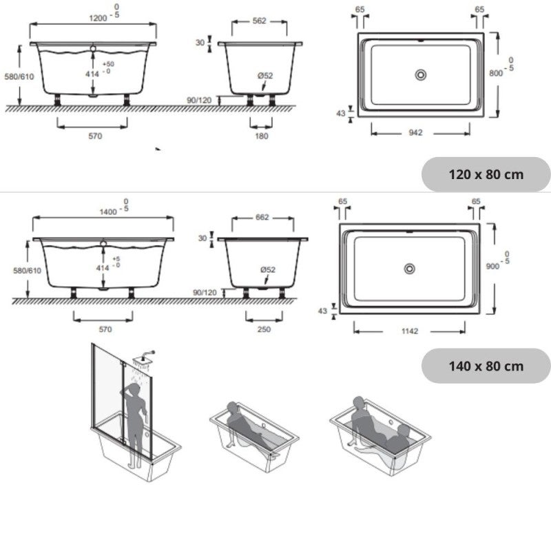 Baignoire bain douche JACOB DELAFON Capsule, compacte + pare bain en angle 120 x 80 cm - 5