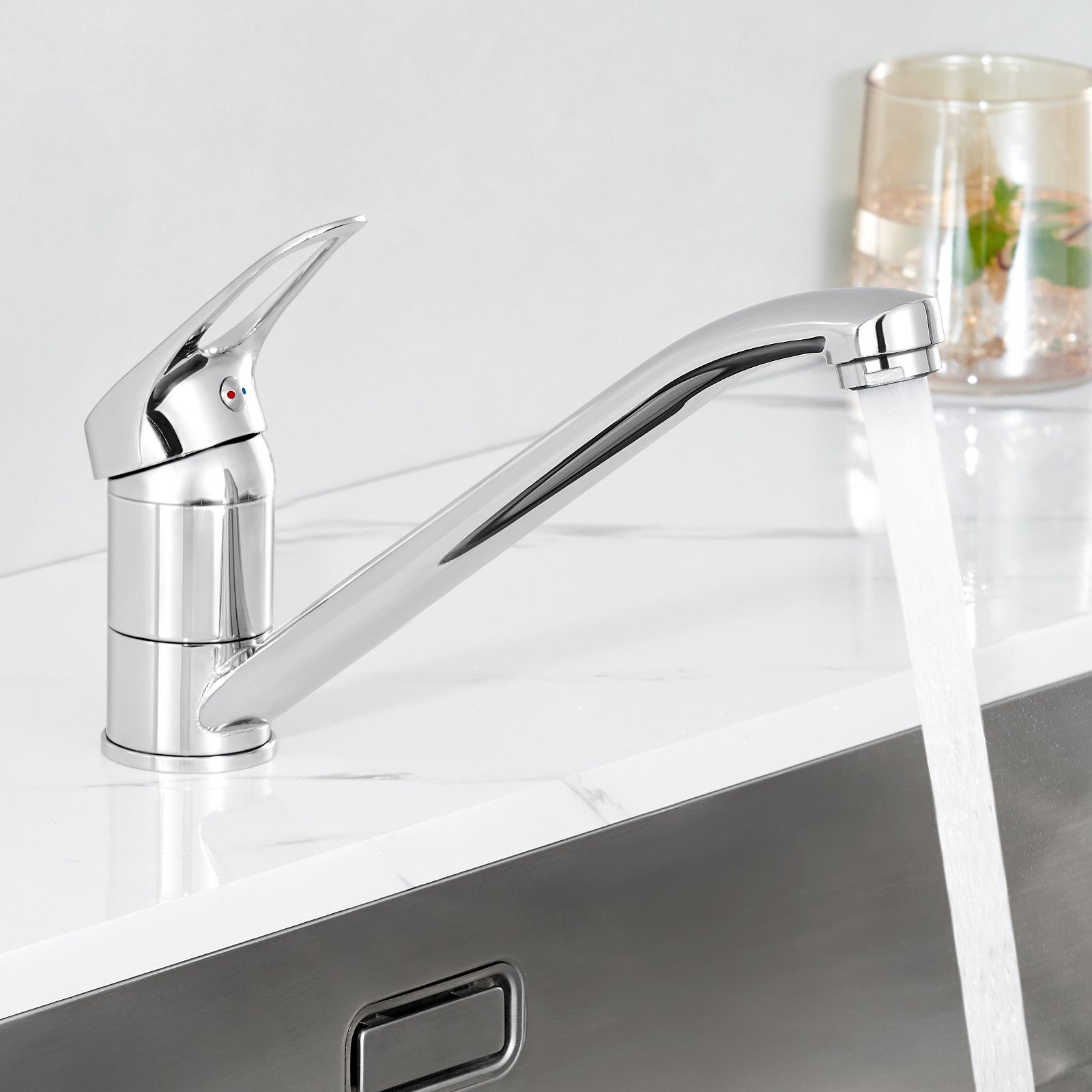 Mitigeur D'Évier Monocommande Chromé - Robinet De Cuisine - Installation Monotrou - Taille S