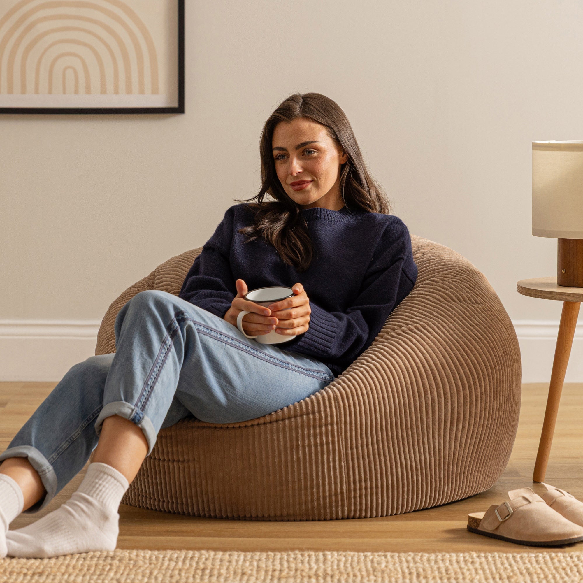 Pouf fauteuil Icon velours côtelé brun moka, salon, chambre, 85x85cm, Made in Allemagne, Oeko-Tex® - 3