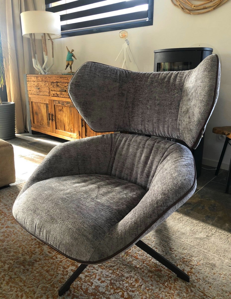 Poltrona girevole in velluto grigio - 6