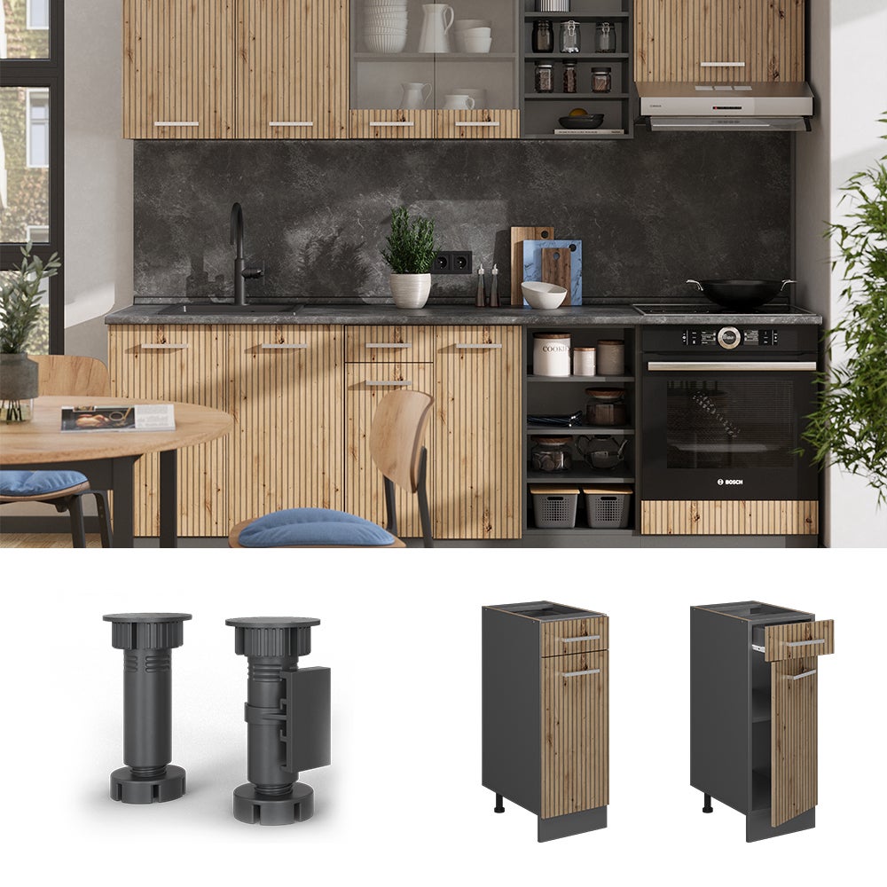Meuble De Cuisine VICCO R-Line – Éléments Haut Et Bas, Anthracite Ultra-brillant, Cuisine Intégrée