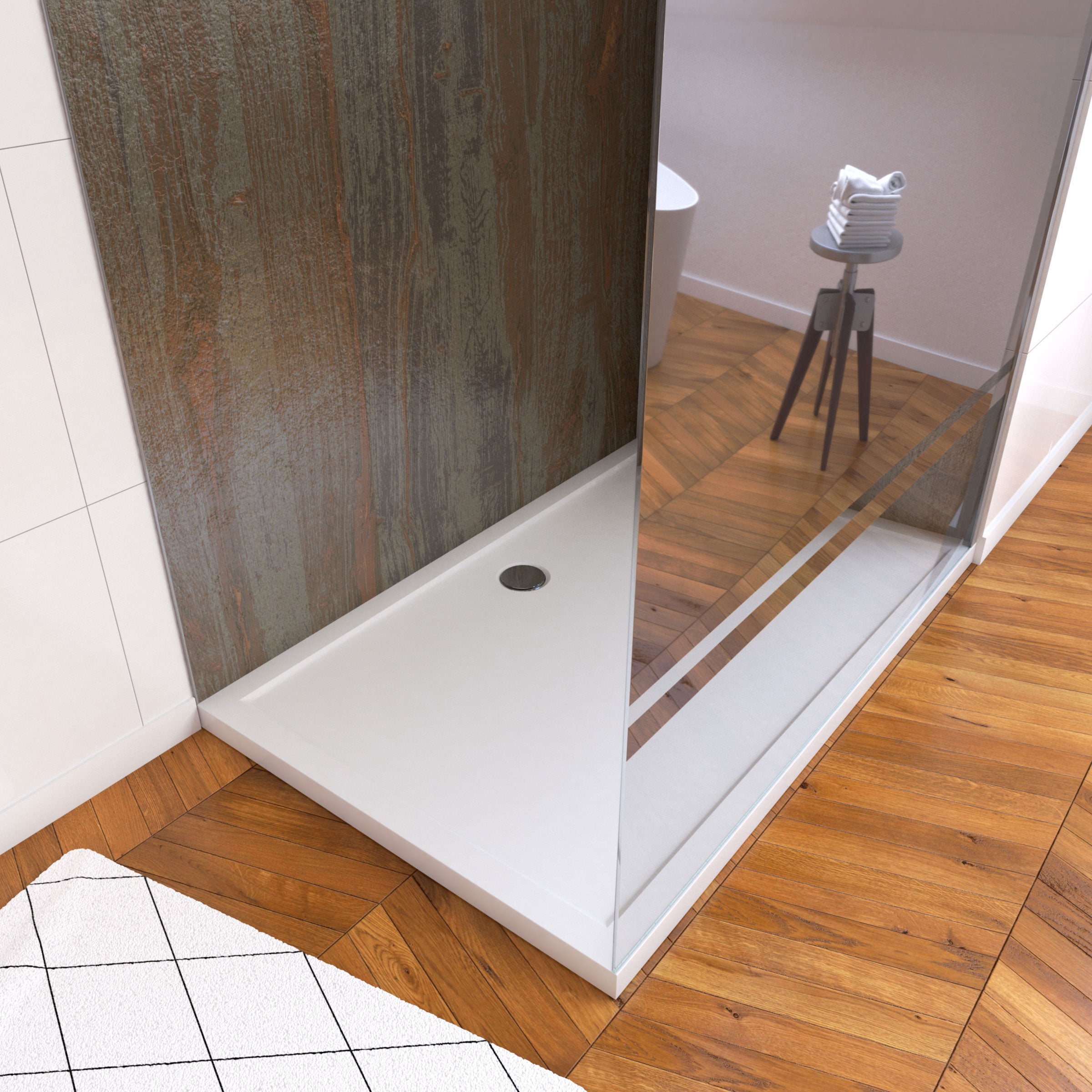 Pack panneaux muraux Wood Stone + paroi FREEDOM 2 MIROIR + receveur WHITNESS - 2