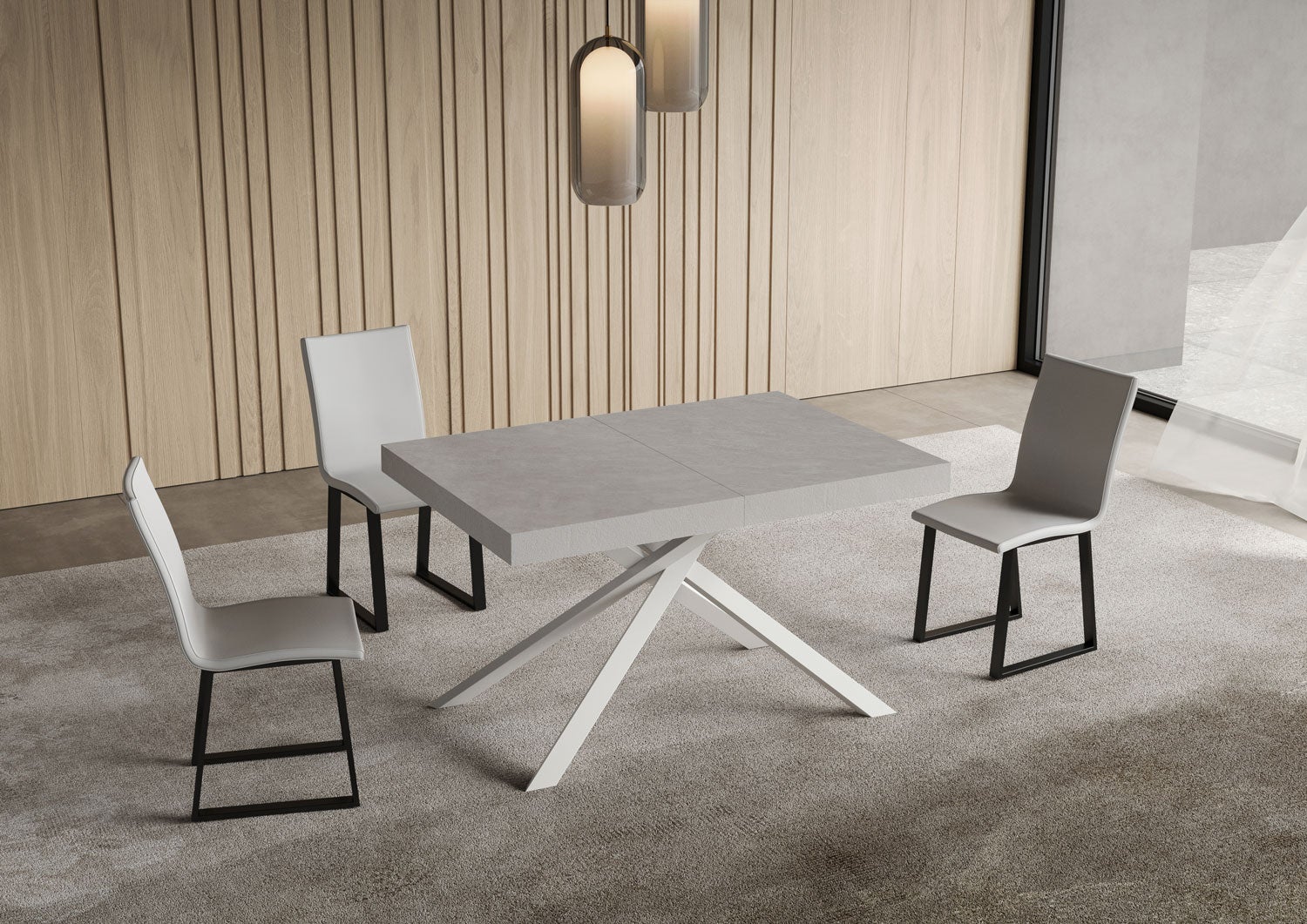 Stół rozkładany Niket kaszmirowy 140/244x90 cm z białymi nogami