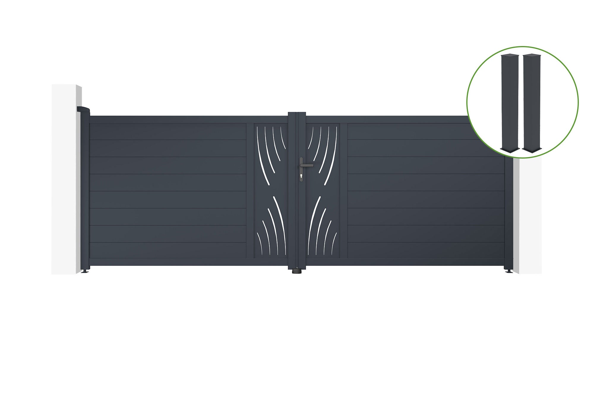 Brama skrzydłowa 4m VELETA wys. 140cm aluminium szare + 2 słupki 20x20cm wys. 16