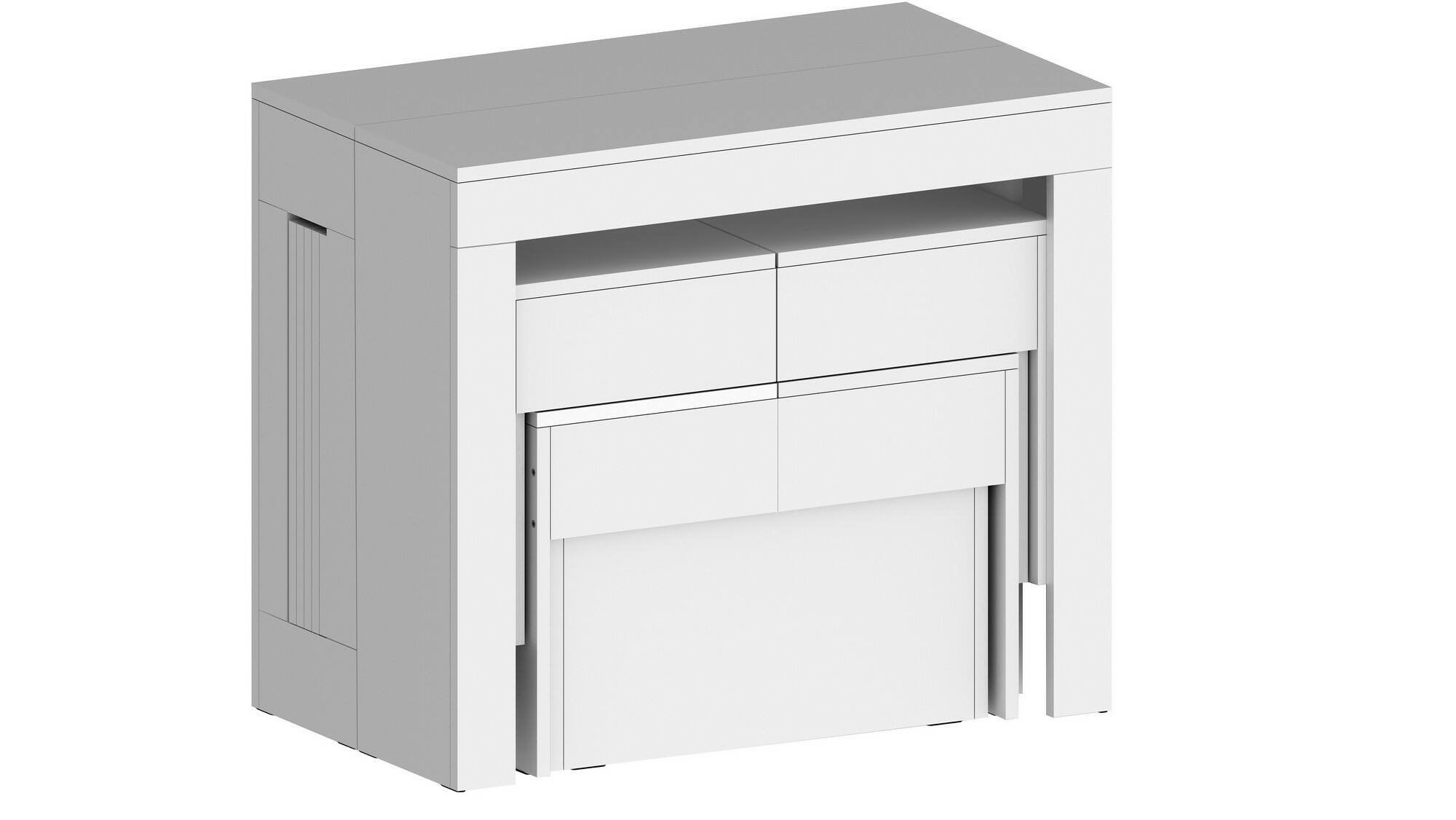 Ensemble Table Extensible Et 2 Bancs ERIC - 66x25x45 Cm, Blanc, Fabrication Italie, Mélamine, Pour Cuisine/salon - 3