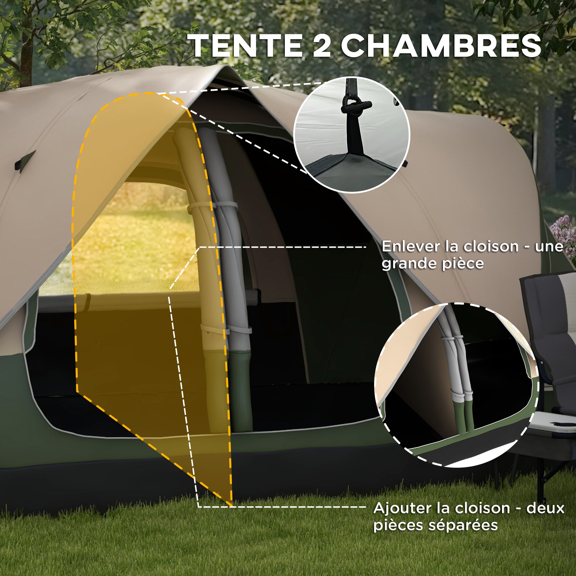 Tente de camping familiale 6-8 pers. double toit moustiquaire sac - 5