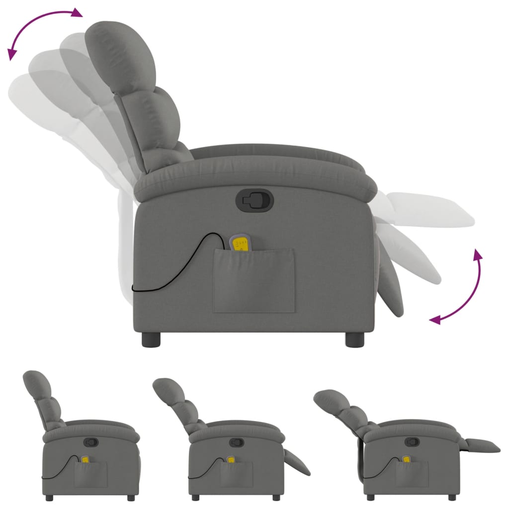 Fauteuil de Salon，Chaise，Fauteuil inclinable de massage gris foncé tissu - 7