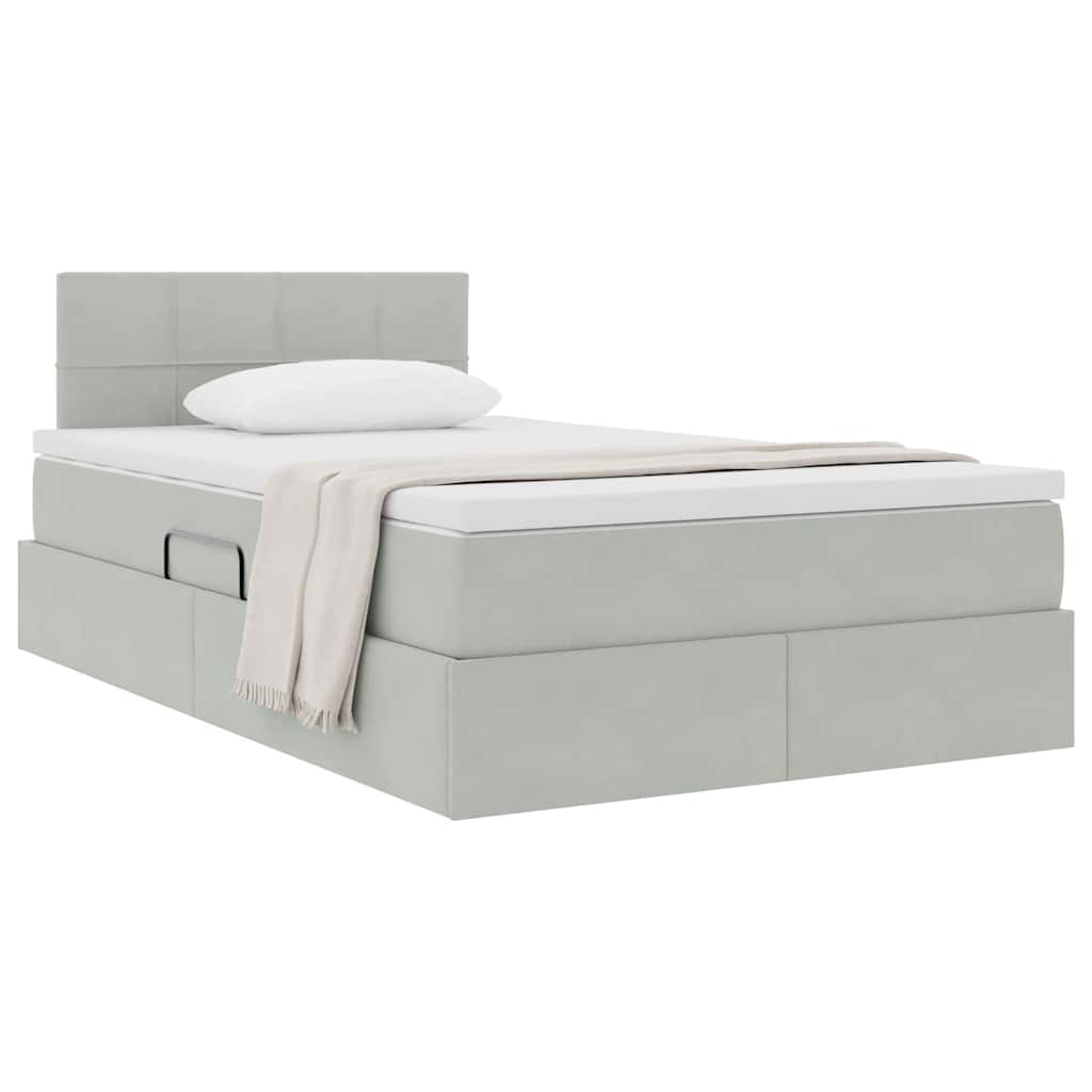 Lit avec rangement en velours gris clair pour la chambre, 120 × 200 cm - 3