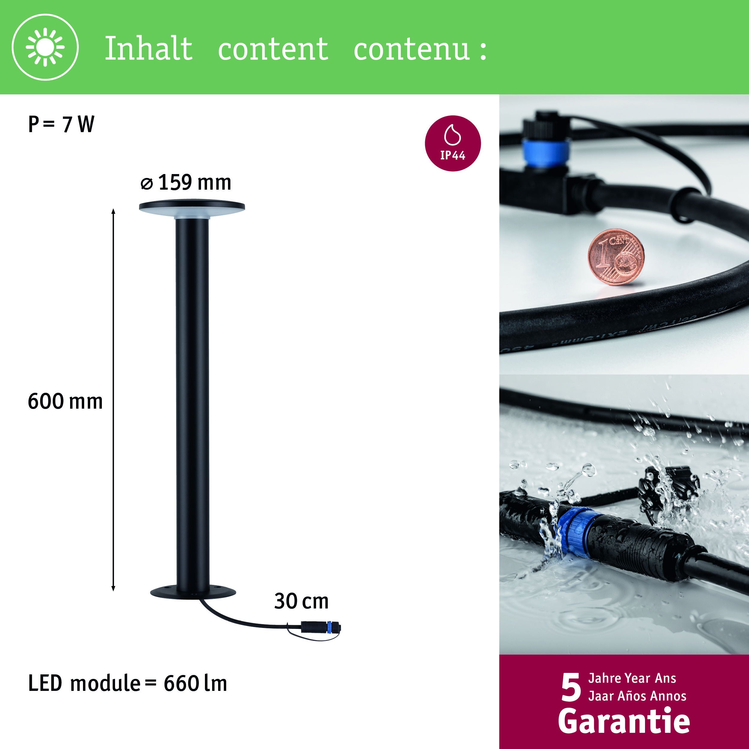 Plug & Shine Borne lumineuse LED Plate Luminaire individuel favorable aux insectes IP44 2200K 7W Anthracite - 4