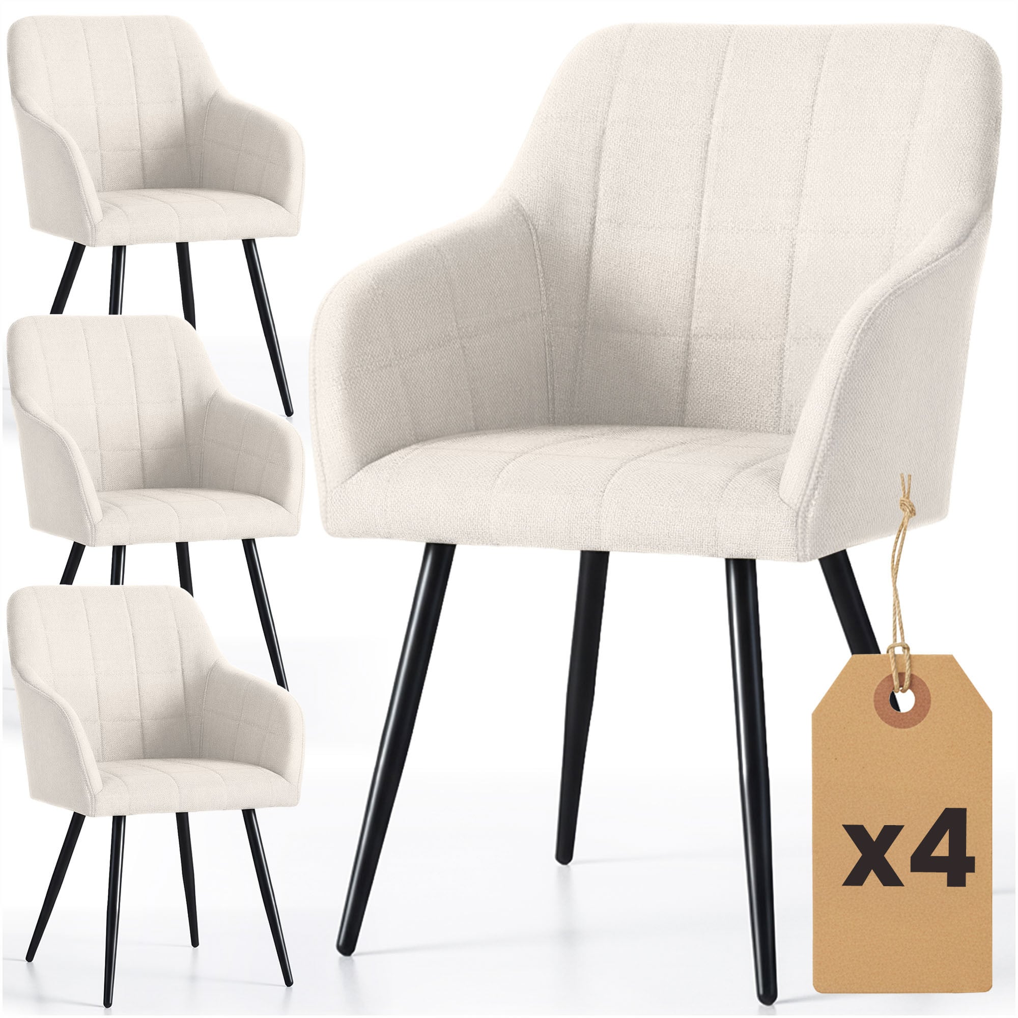 4x Krzesło tapicerowane z przeszyciami kwadratowymi Kremowe LUXANO Czarne nogi tkanina Lumos