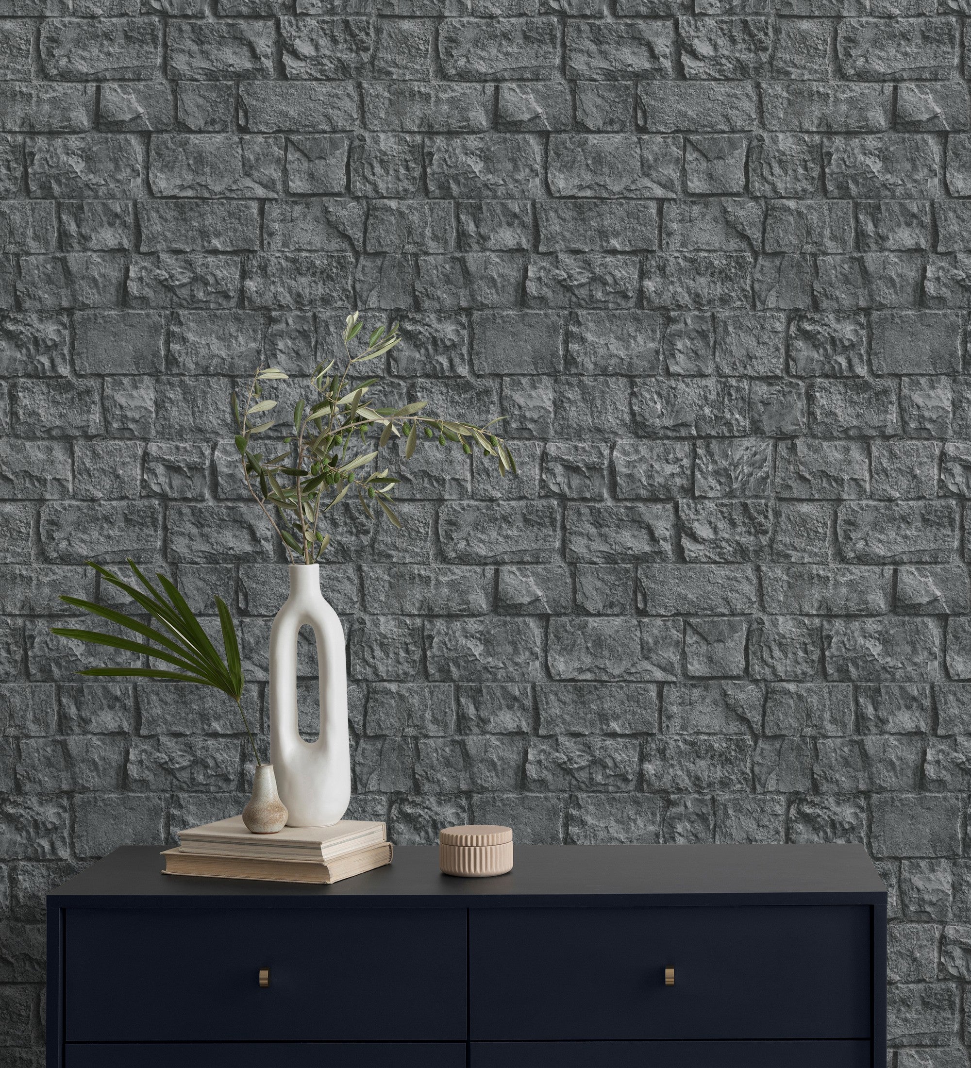 Papel pintado vinílico lavable muro de ladrillos en piedra natural con textura en relieve - zion fortress 682654 de gaulan - rollo de 10 m x 0,53 m