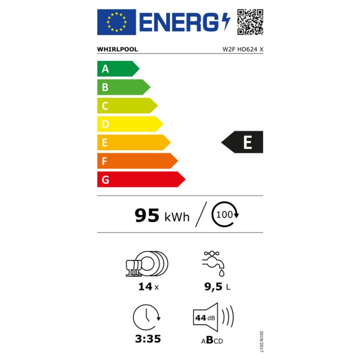 Lave-vaisselle 60cm 14 couverts 44db - Whirlpool W2FHD624X - 2