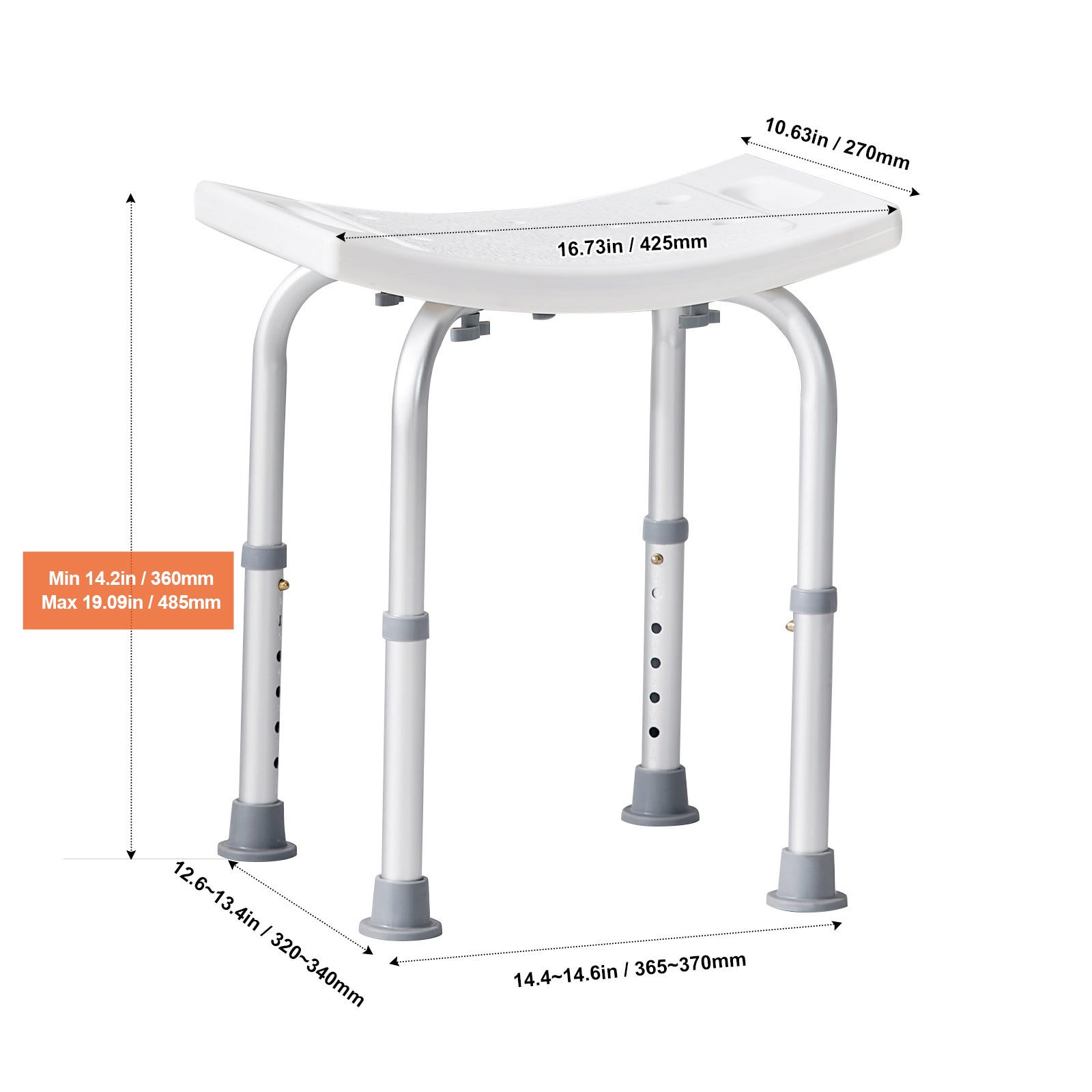 Chaise de douche réglable SucceBuy en hauteur avec poignées intégrées, banc antidérapant, tabouret de baignoire, supporte 158,8 kg - 2
