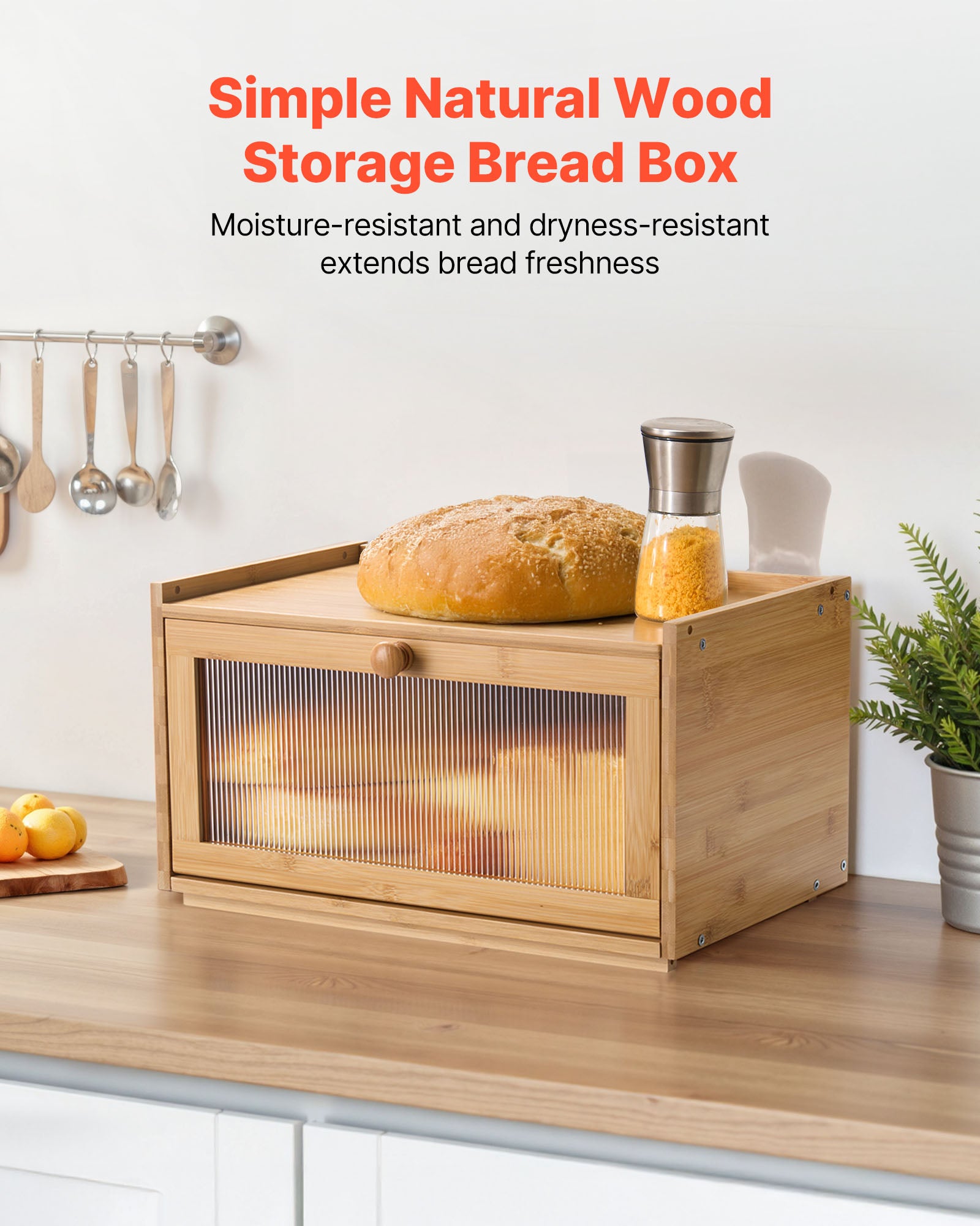 Caixa de Pão VEVOR para Bancada de Cozinha 1 Nível, Estilo Rústico, Grande Capacidade, com Painel de Porta Corrugado em Acrílico - 2