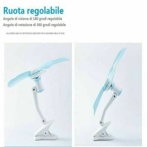 Ventilatore Da Tavolo AntDau71® - 5 Pale, Clip Snodabile, Alimentazione AC 220V, Bianco/Azzurro - Foto 3